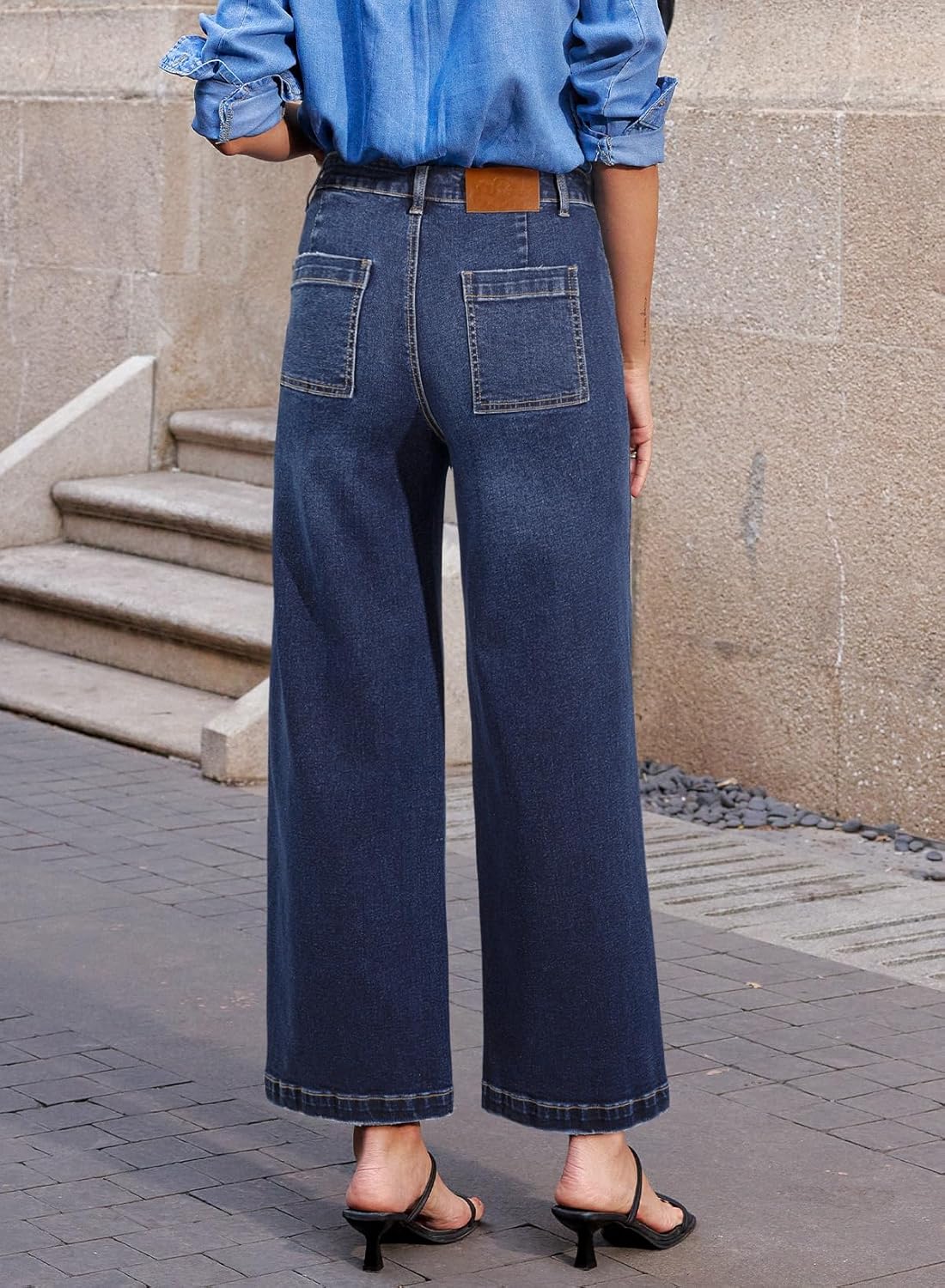 Thumbnail 1 de Sidefeel Women's Wide Leg Jeans - High Waisted, Ankle-Length Stretch Denim