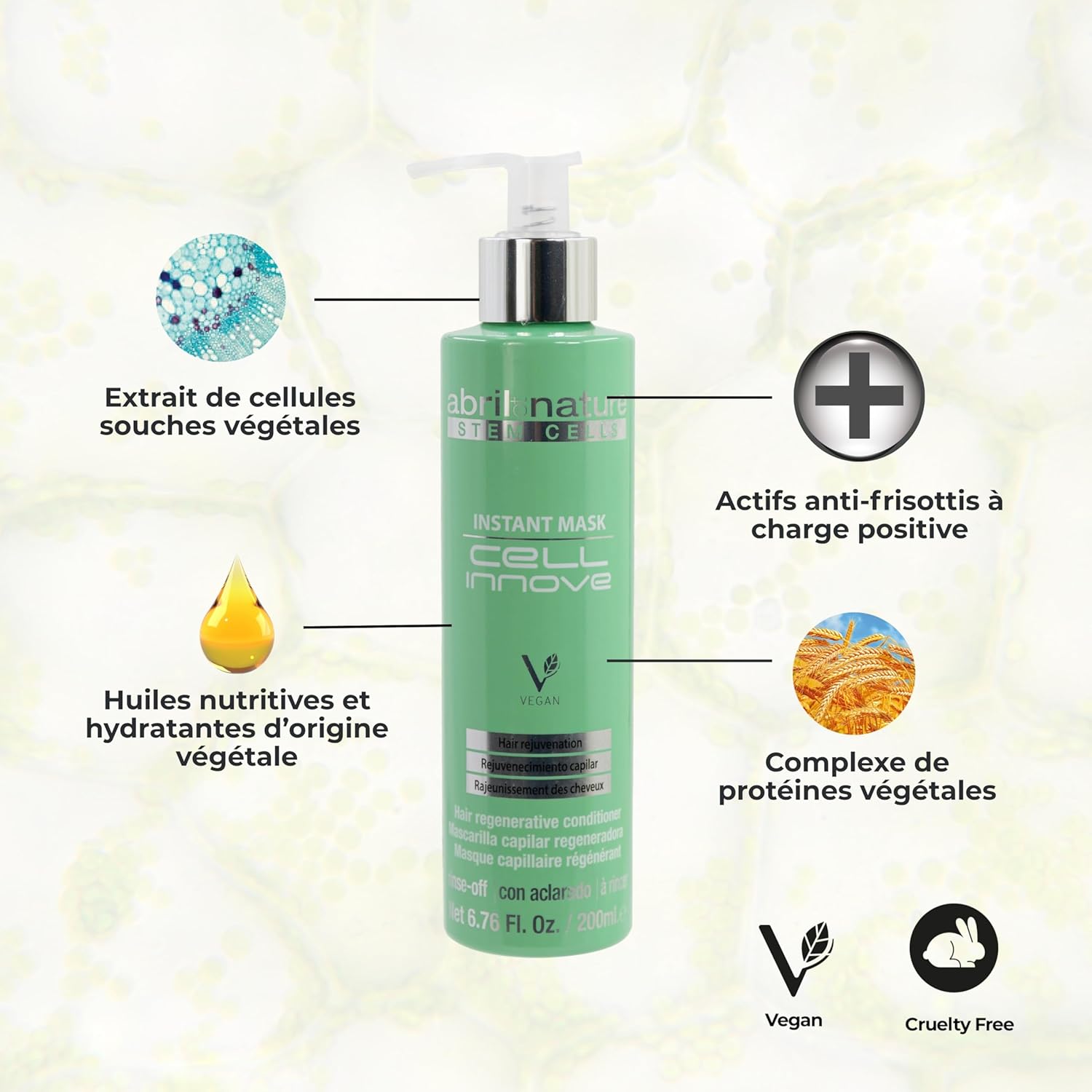 Thumbnail 4 de abril et nature Cell Innove Masque Cheveux Professionnel – Après-shampooing hydratant aux cellules souches végétales (1000 ml)