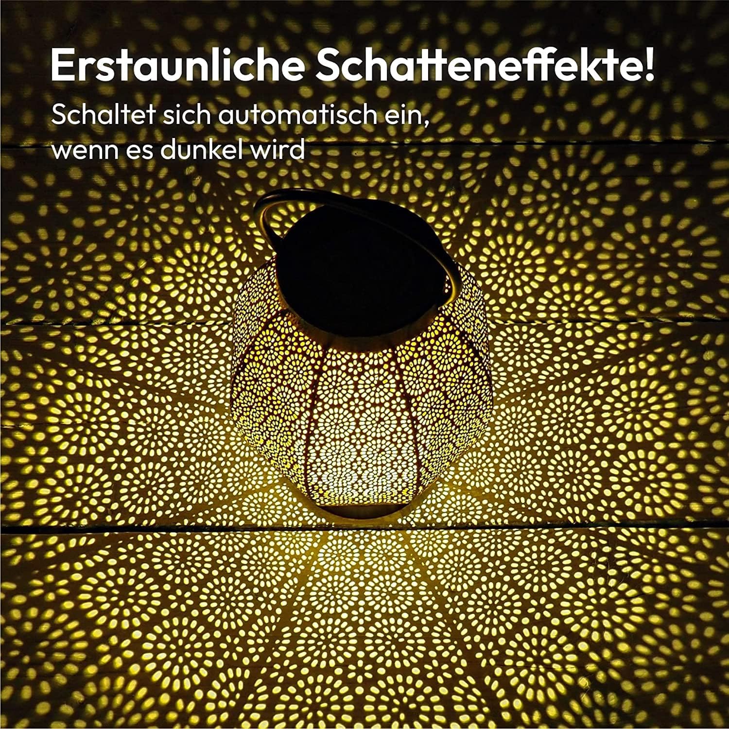 Detalle de Gadgy GG0898 solcellslykta i metall med orientaliskt mönster