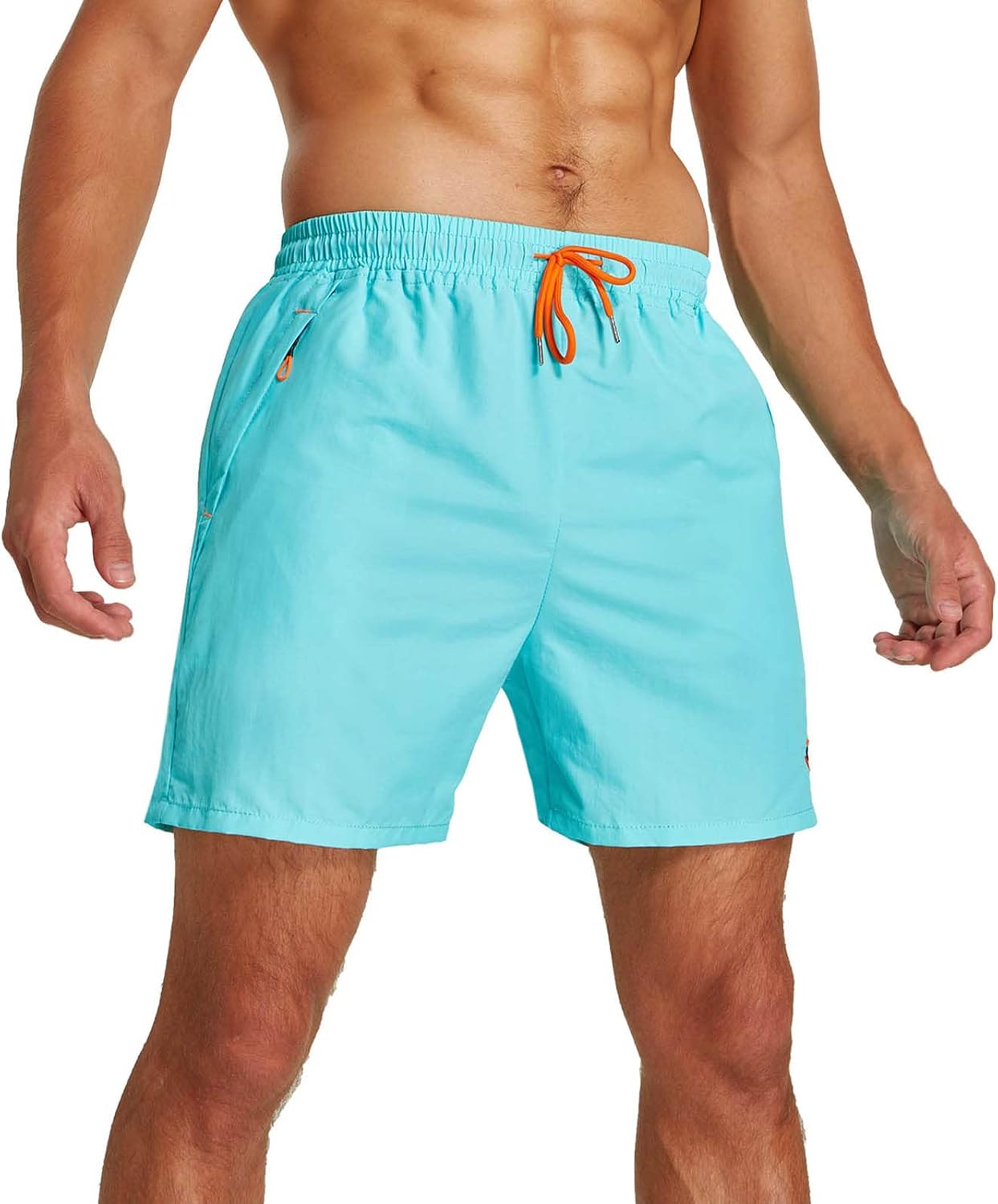 Detalle de JustSun badshorts för män med nätfoder, snabbtorkande tyg och dragkedjefickor