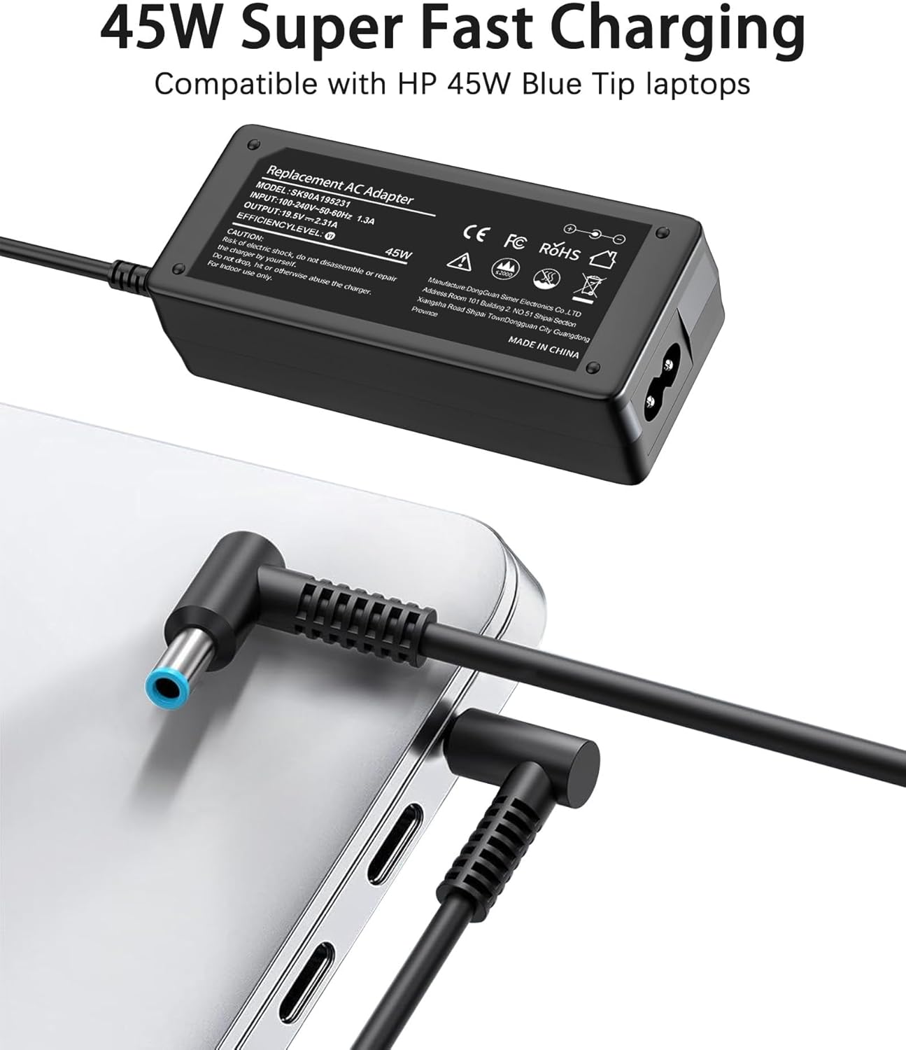 Detalle de YOBVTBF 45W Laptop Charger — Compatible with HP Pavilion, EliteBook, and more