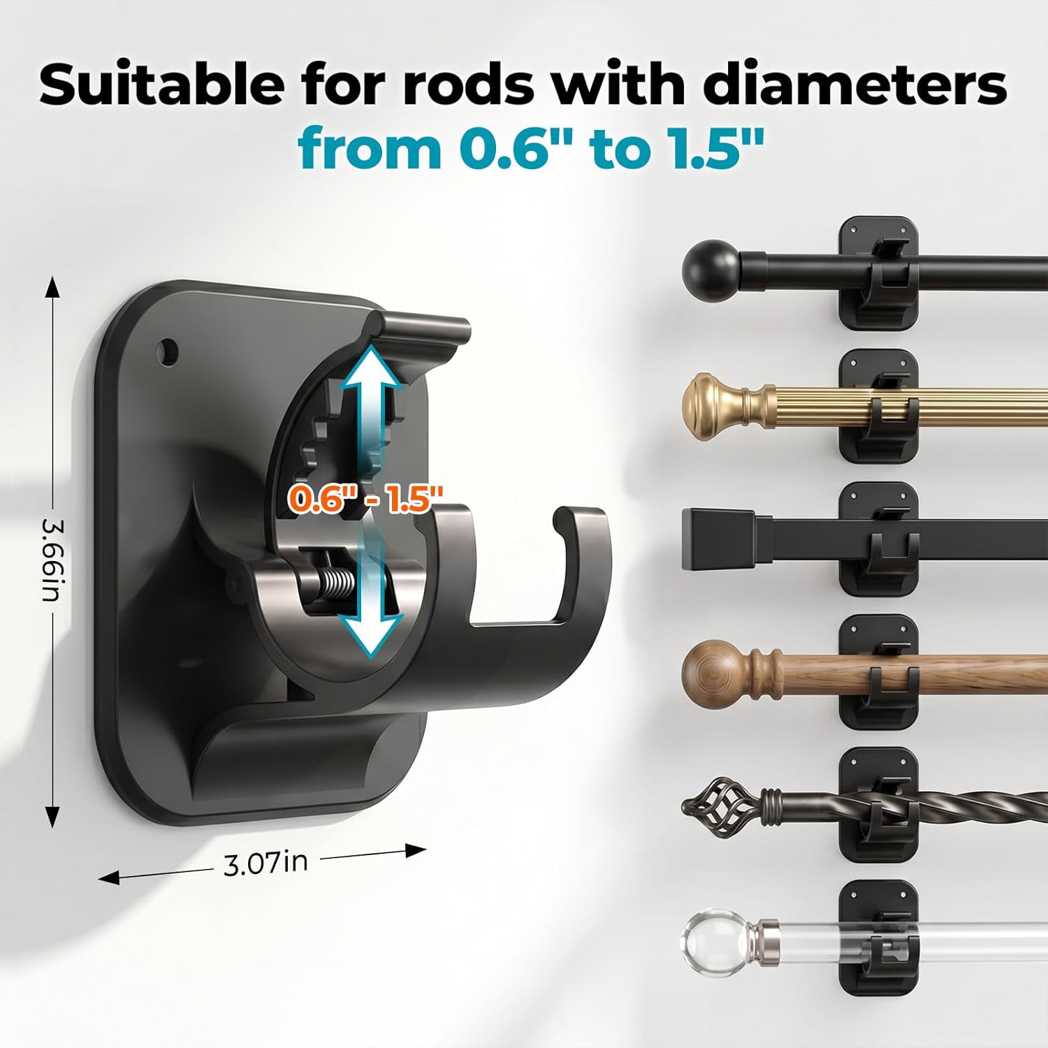 Detalle de No-Drill Curtain Rod Brackets (20LB) for Apartment Living