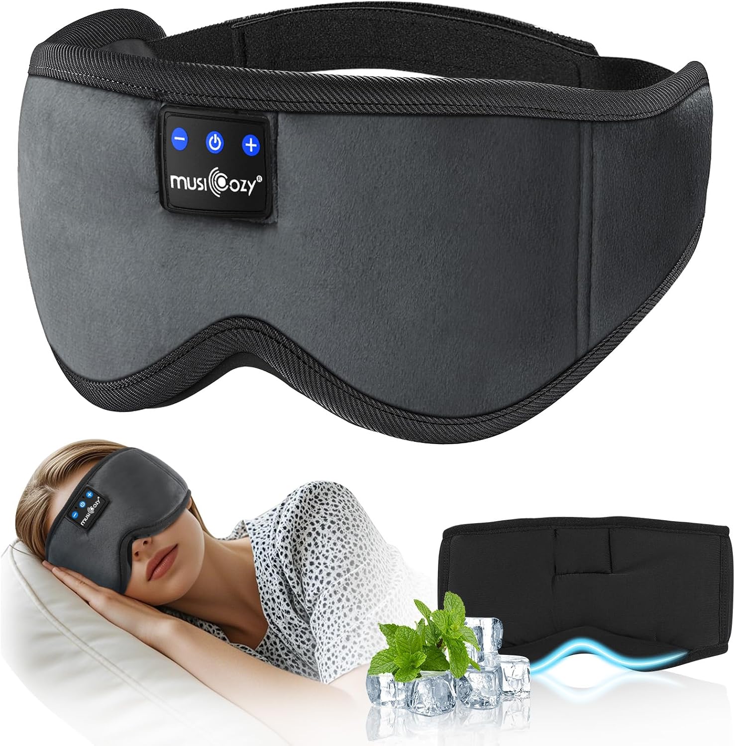 Detalle de MUSICOZY Schlafmaske mit Kopfhörer – Bluetooth 5.4 Schlafkopfhörer mit 100% Schattenmaske für Reisen