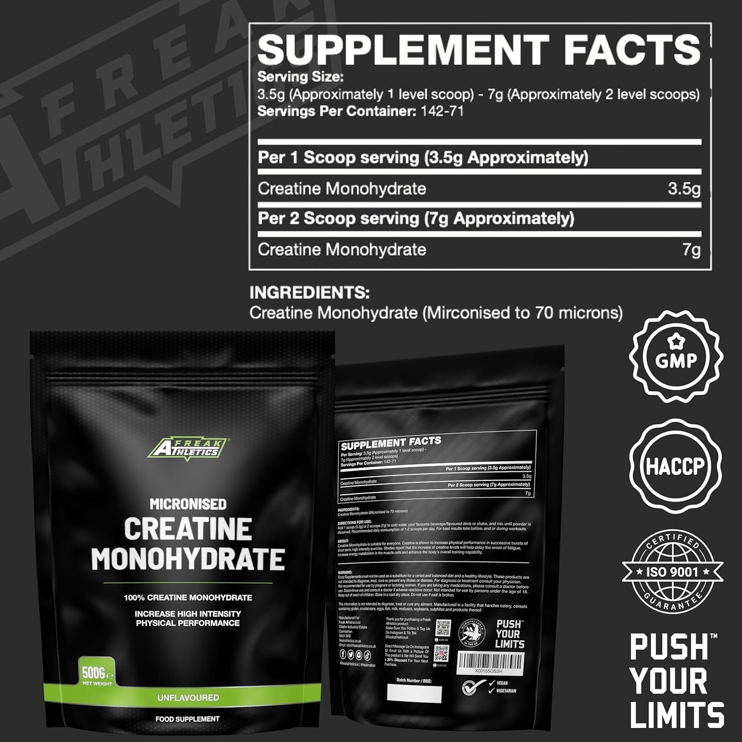 Thumbnail 1 de Freak Athletics Creatine Monohydrate Powder 500g – Unflavoured, 142 Servings
