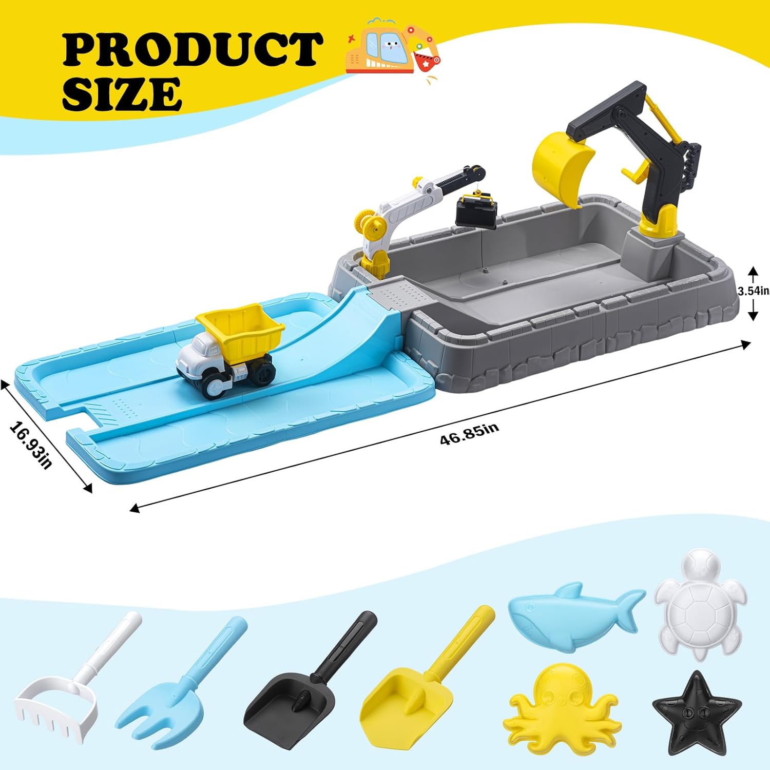Thumbnail 2 de Kids Excavator Sandbox with Cover – All-in-One Construction Play Set for Outdoor Fun