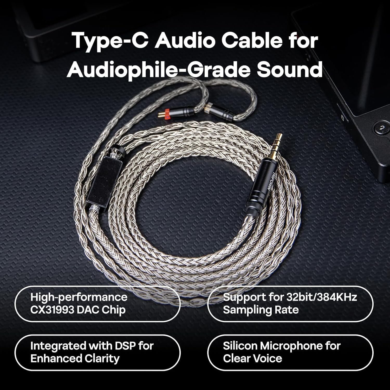 Thumbnail 5 de Linsoul Tripowin Zonie – Câble d’écouteur HiFi avec Omni Mic et SPC argenté 16 fils