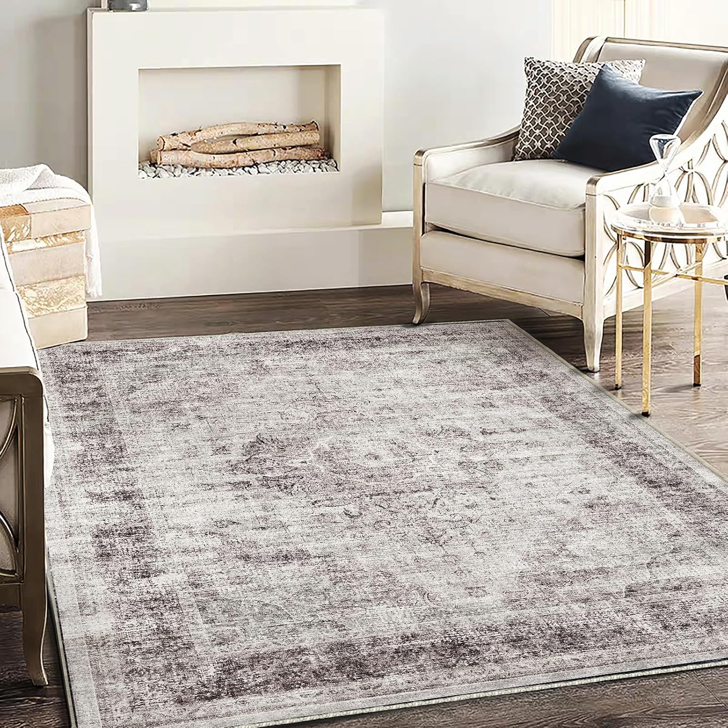 Thumbnail 6 de CHAMPLANT Area Rug 4x6 Gray Vintage Rug