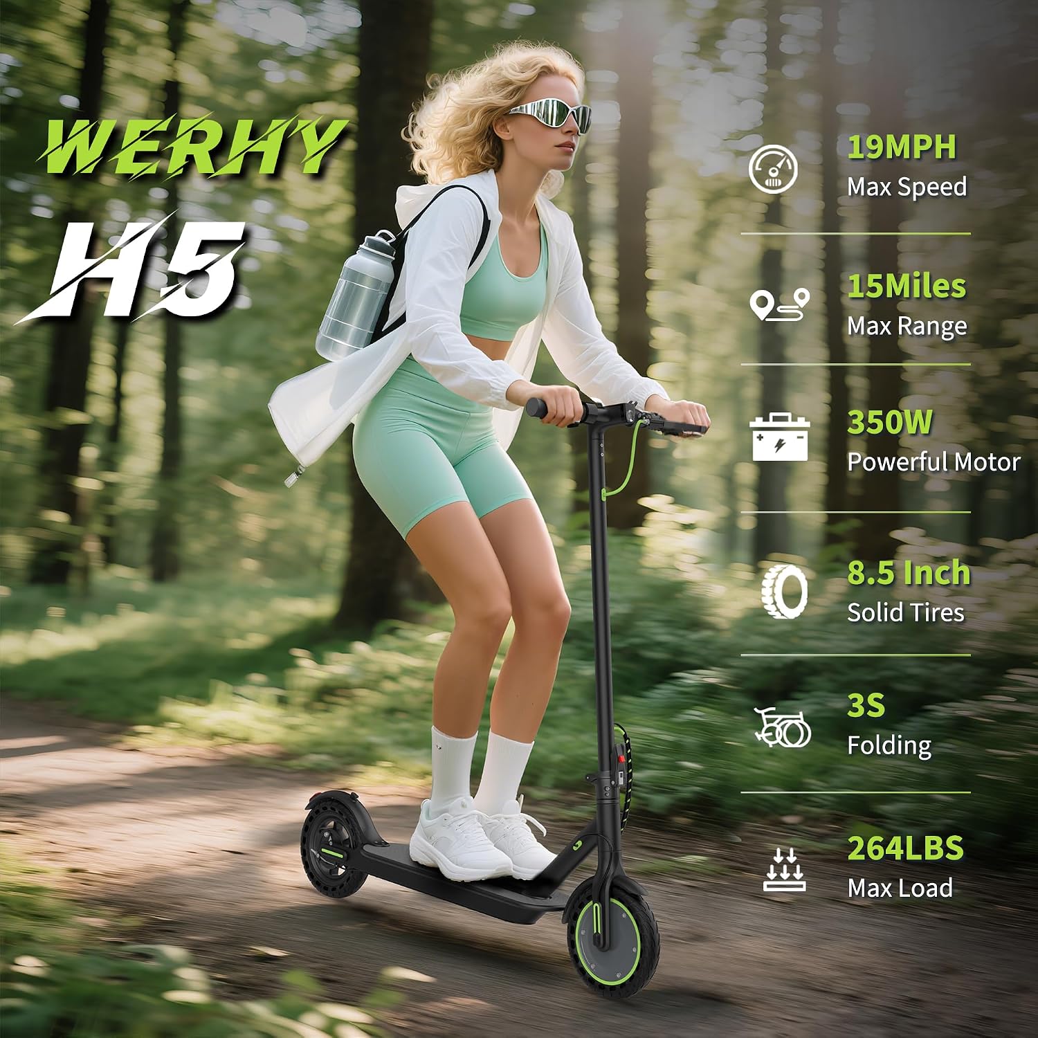 Thumbnail 4 de WERHY H5 Electric Scooter, 350W Motor, 8.5-Inch Tires, Folding Design