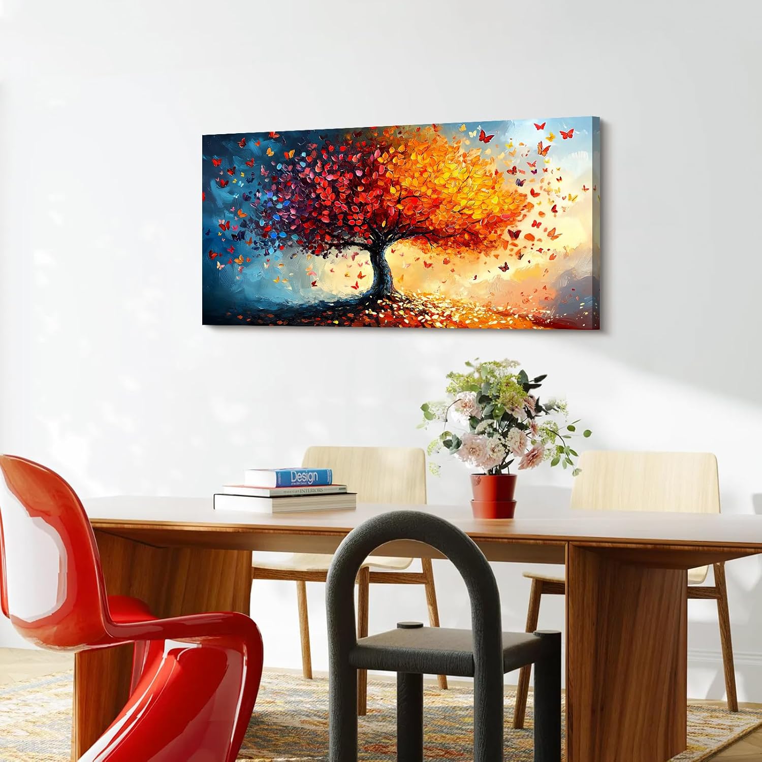 Thumbnail 4 de FajerminArt Orange Rot Baum des Lebens Groß (100×50 cm) mit Rahmen – Leinwandbild zum Aufhängen