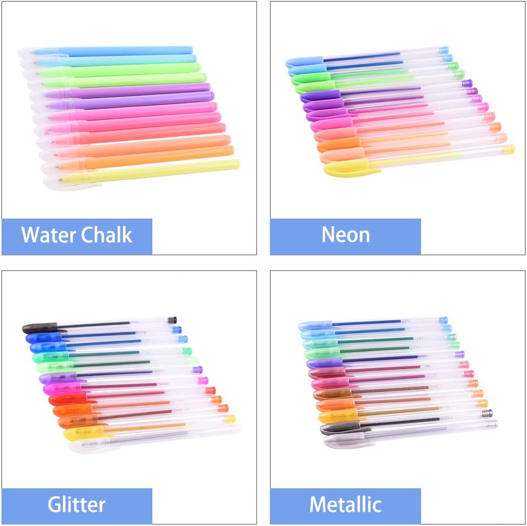 Detalle de Gurkkst 48-Pack Colour Gel Ink Pens Set: 12 Metallic, 12 Glitter, 12 Neon & 12 Water Chalk