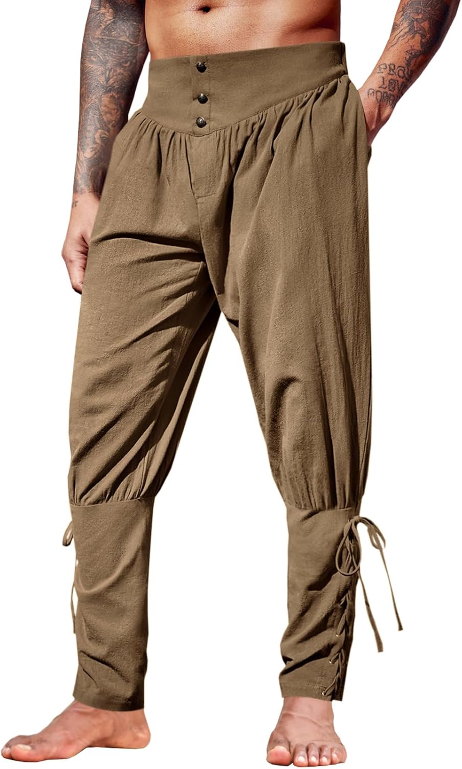 Detalle de Runcati Mens Medieval Ankle Pants - Renaissance Pirate Linen Costume Trousers