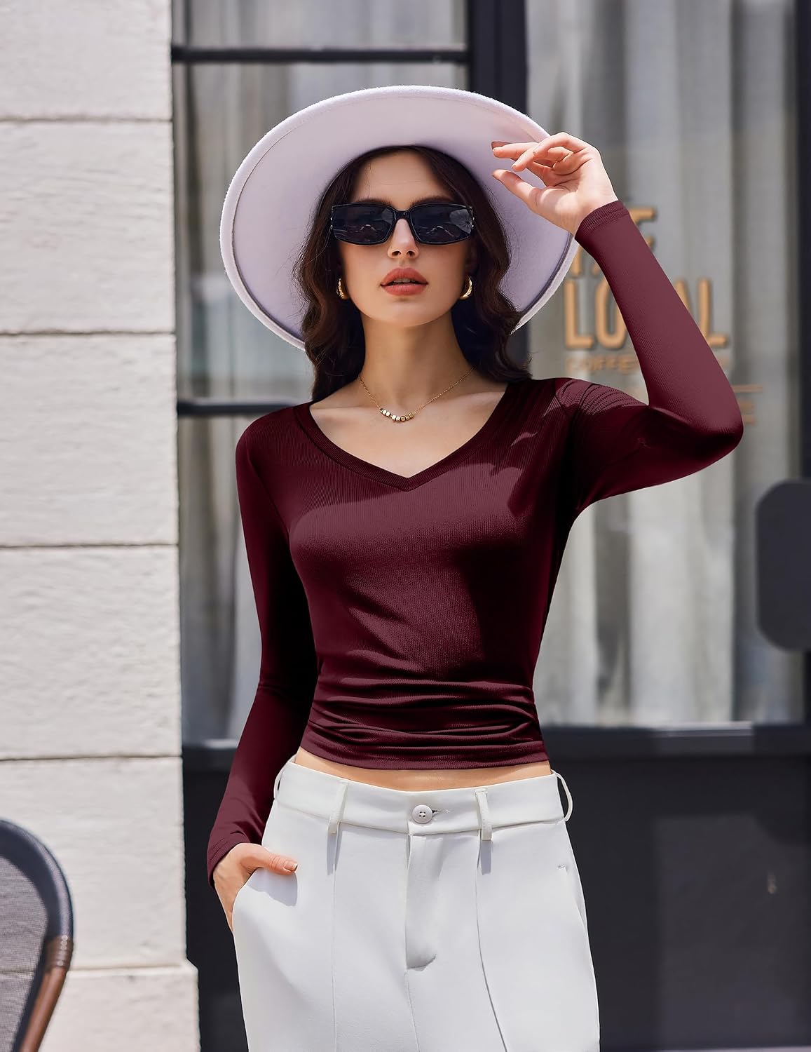Detalle 2 de Ekouaer 3-Pack Women's Ribbed V-Neck Thermal Shirts, Long Sleeve