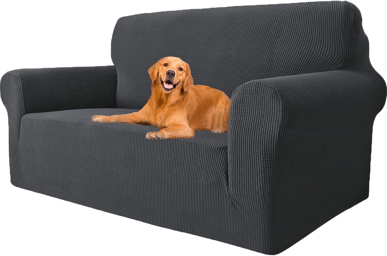 Detalle de YSTELLAA Copridivano 2 posti elasticizzato antigraffio, grigio scuro 🛋