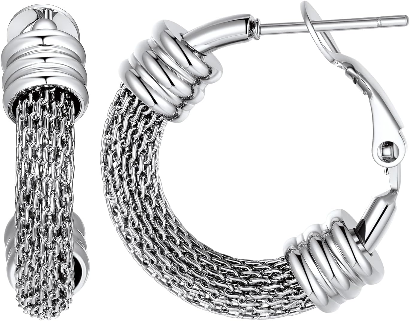 Thumbnail 6 de PROSTEEL créoles en acier inoxydable 316L pour femme – anneaux 20/30/40/50/60/70/80 mm en maille (plaqué or ou couleur noir)