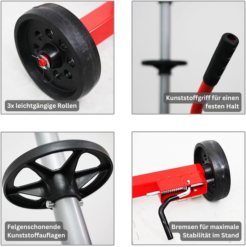 Detalle de PROREGAL Felgenbaumwagen CARRERO – Reifenständer für Autoreifen bis 225 mm, 118 x 85 x 58 cm, rot