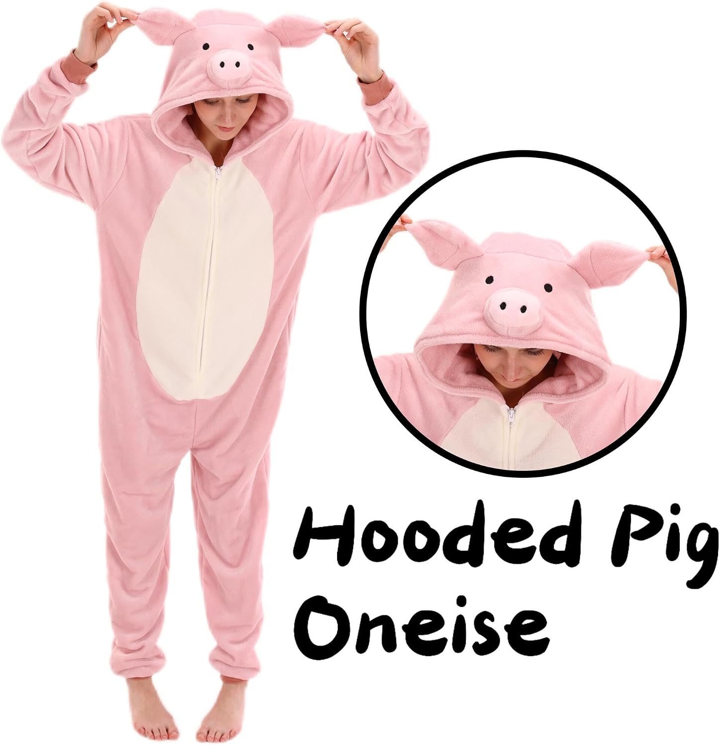 Detalle de AILMQYJL Unisex Adult Pig Onesie Pajamas, Flannel Hooded Costume with Zipper