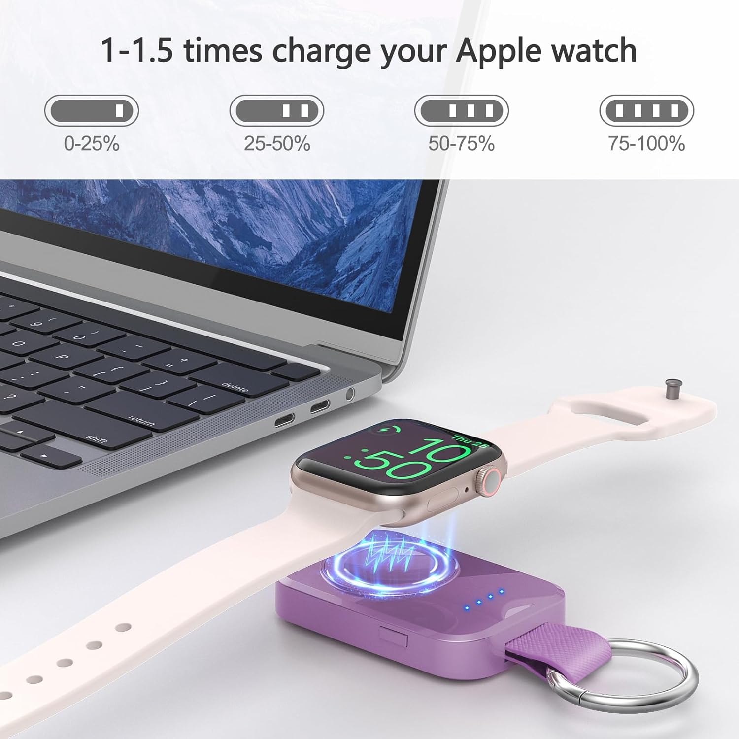 Thumbnail 1 de i.VALUX Portable Wireless Charger Power Bank for Apple Watch (1000mAh) Magnetic Keychain