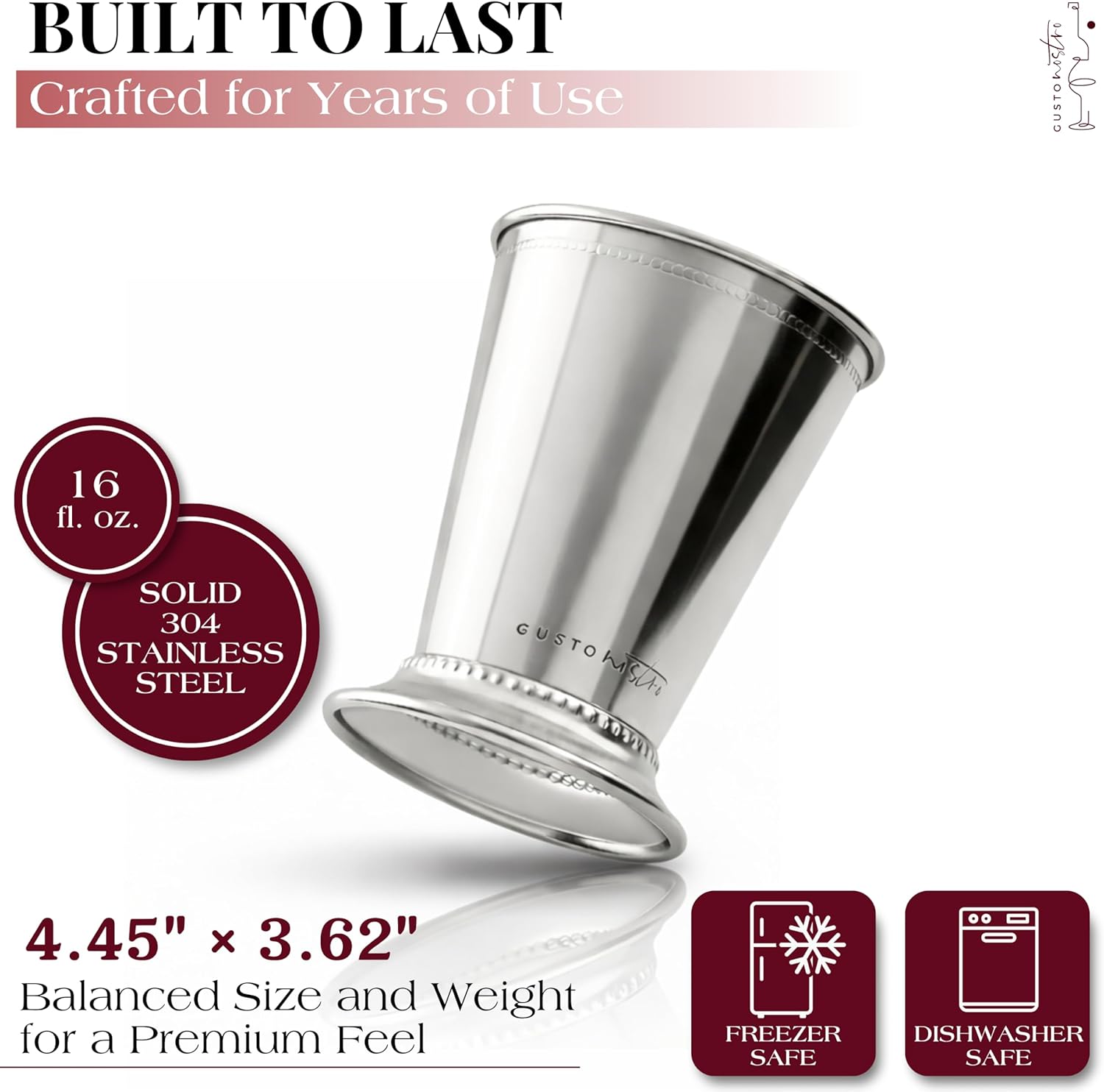 Thumbnail 5 de Gusto Nostro Mint Julep Cups Set of 2 – Stainless Steel Cocktail Cups with Straws, Muddler, Spoon, Recipes