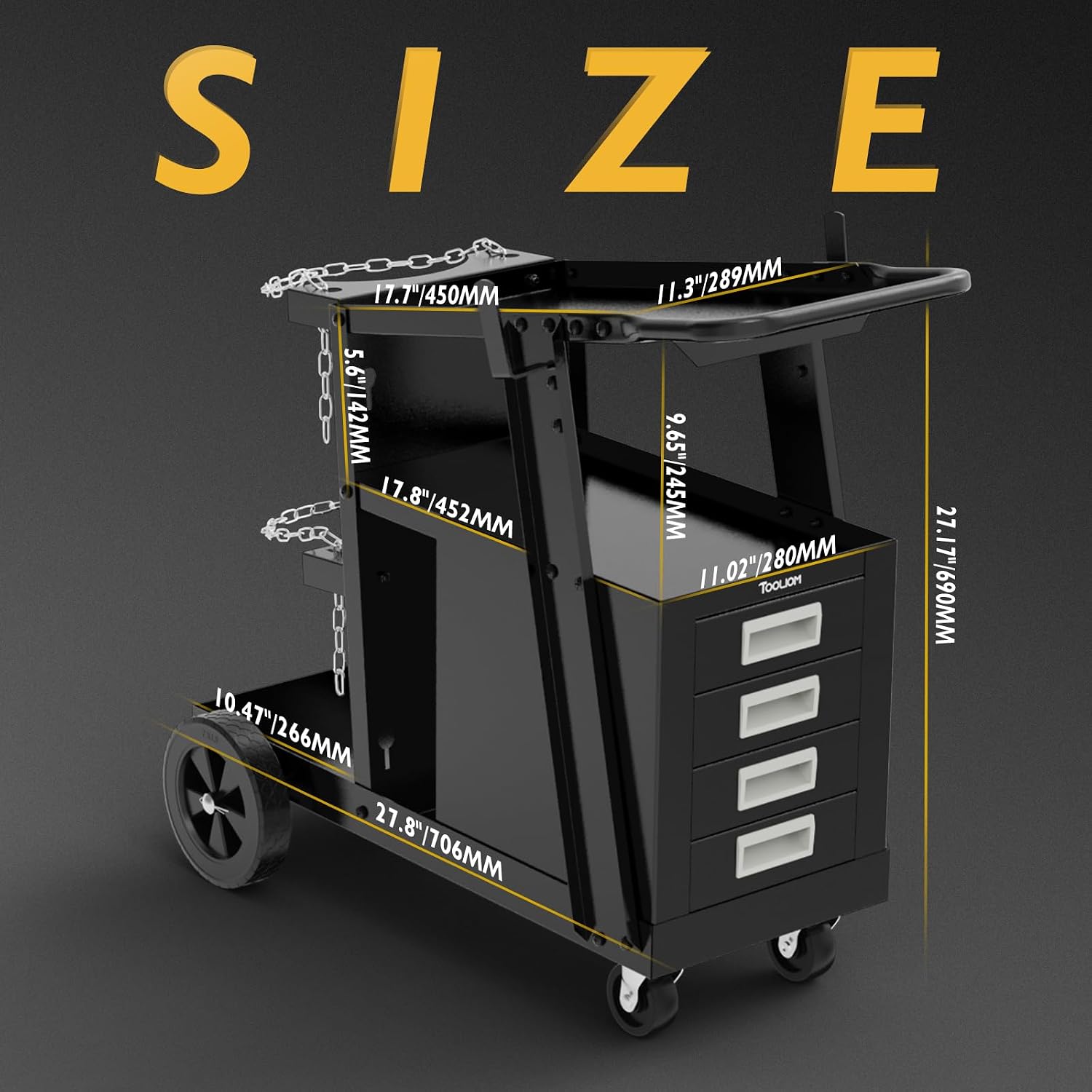 Thumbnail 2 de TOOLIOM Welding Cart with 4 Drawers Cabinet — 360° Swivel Welder Trolley