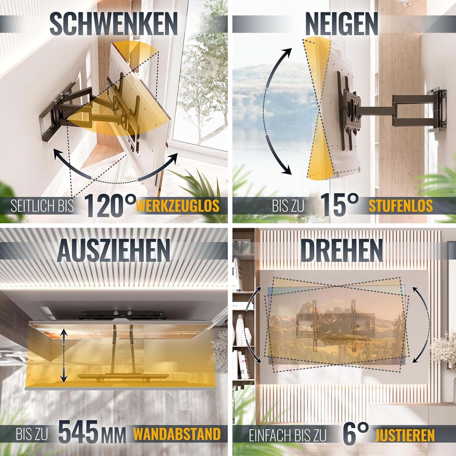 Detalle de RICOO R06 TV-Wandhalterung schwenkbar für 40–85 Zoll, bis 95 kg, VESA 600x400 (400)x400 mm