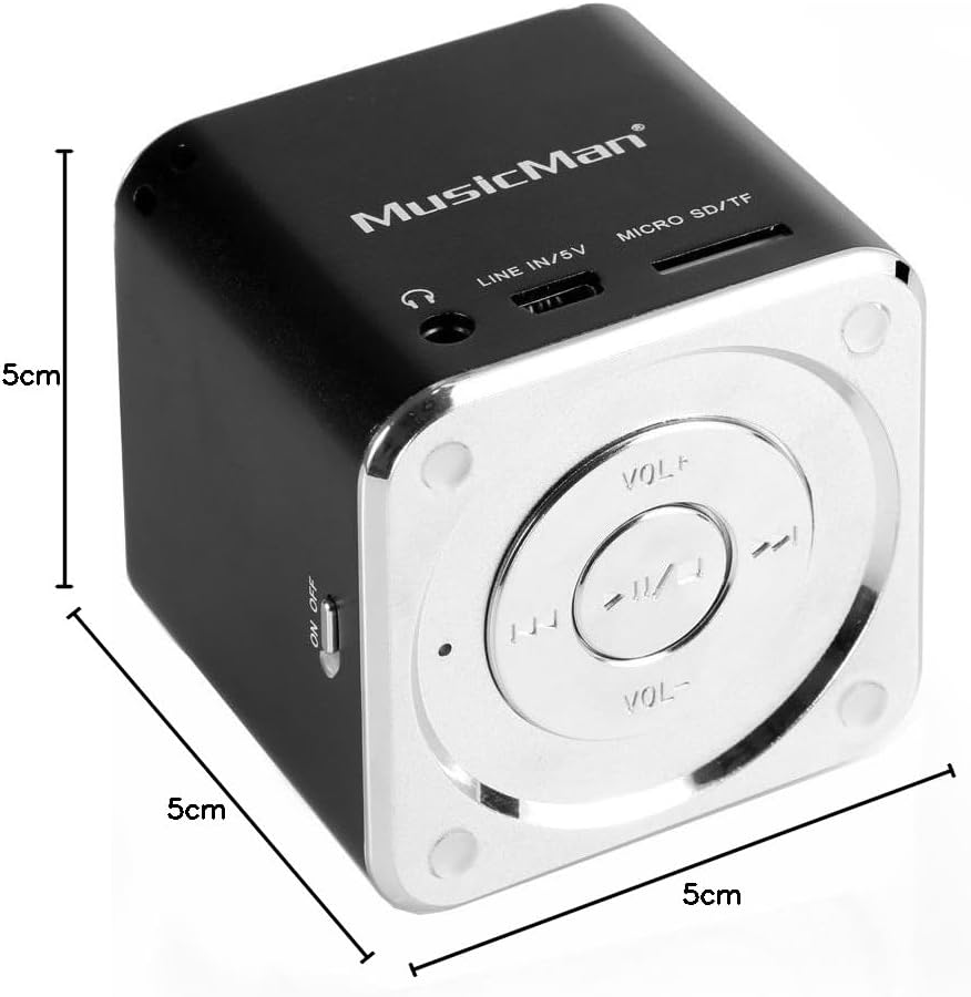 Thumbnail 6 de MusicMan Tragbarer Mini-Lautsprecher Soundstation – MP3-Player mit USB, MicroSD & 3,5-mm-AUX, 600-mAh-Akku (schwarz)