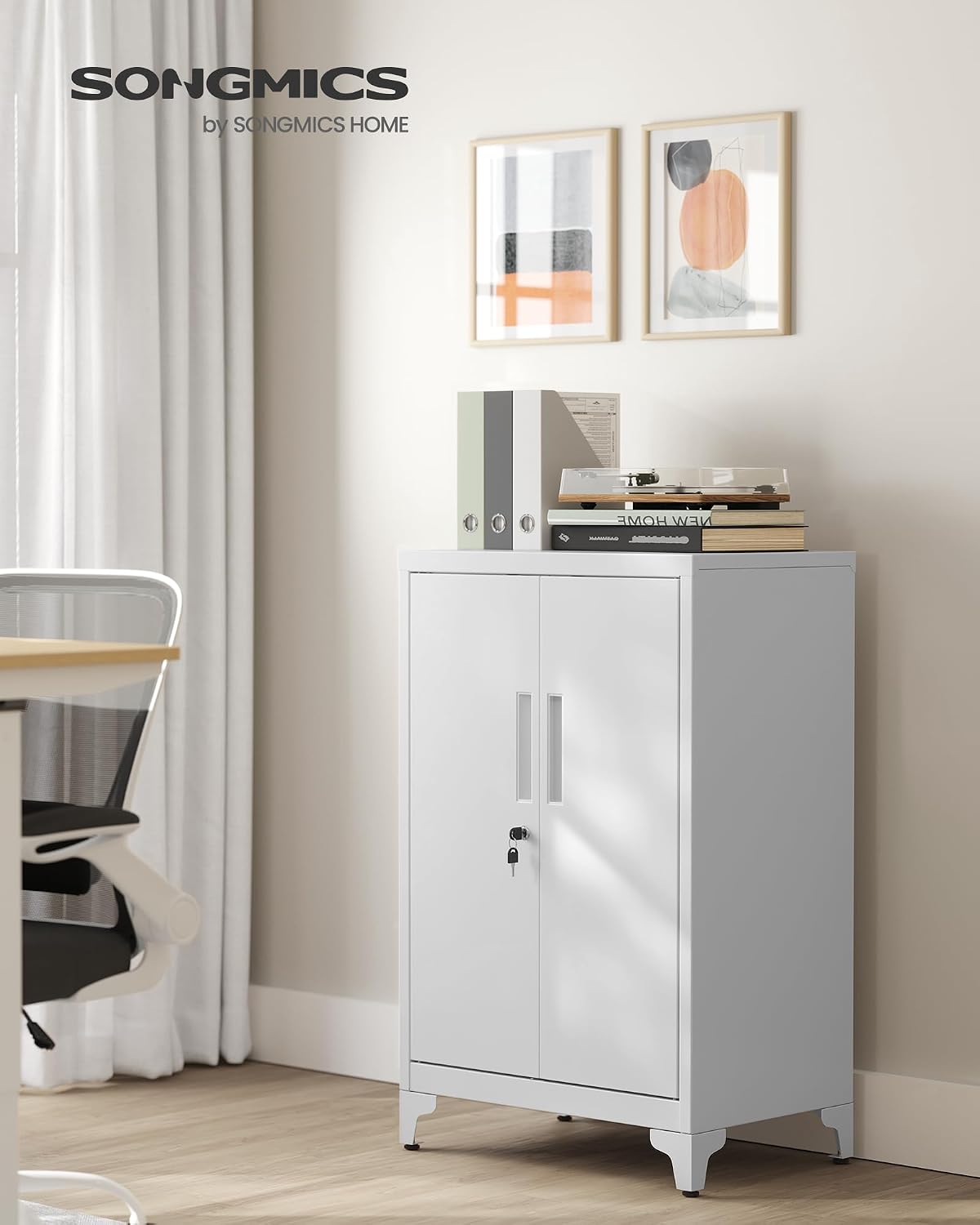 Detalle de SONGMICS Armadietto in Metallo OMC012G01: Armadio a 2 Ante, 40x60x90 cm, Serratura, Grigio Opaco