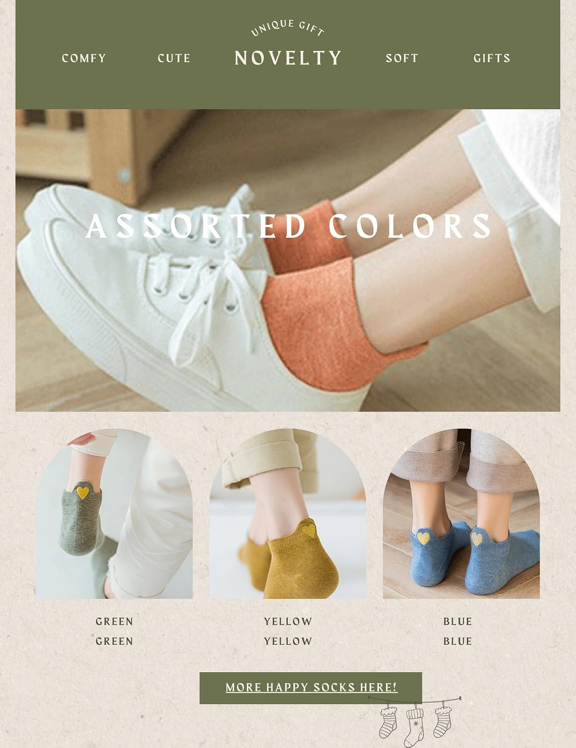 Detalle de Sporzin Sneaker Socken Damen (2 Größen: 35-38 & 39-42) – 10 Paar bunte Baumwollsocken mit Fersen-Stickerei