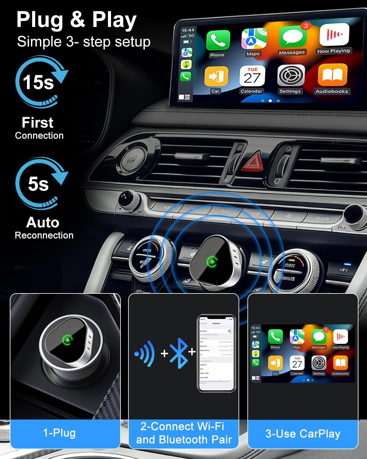 Detalle 2 de Wireless CarPlay Adapter UK 2026 Upgraded: Effortlessly Convert Wired to Wireless CarPlay
