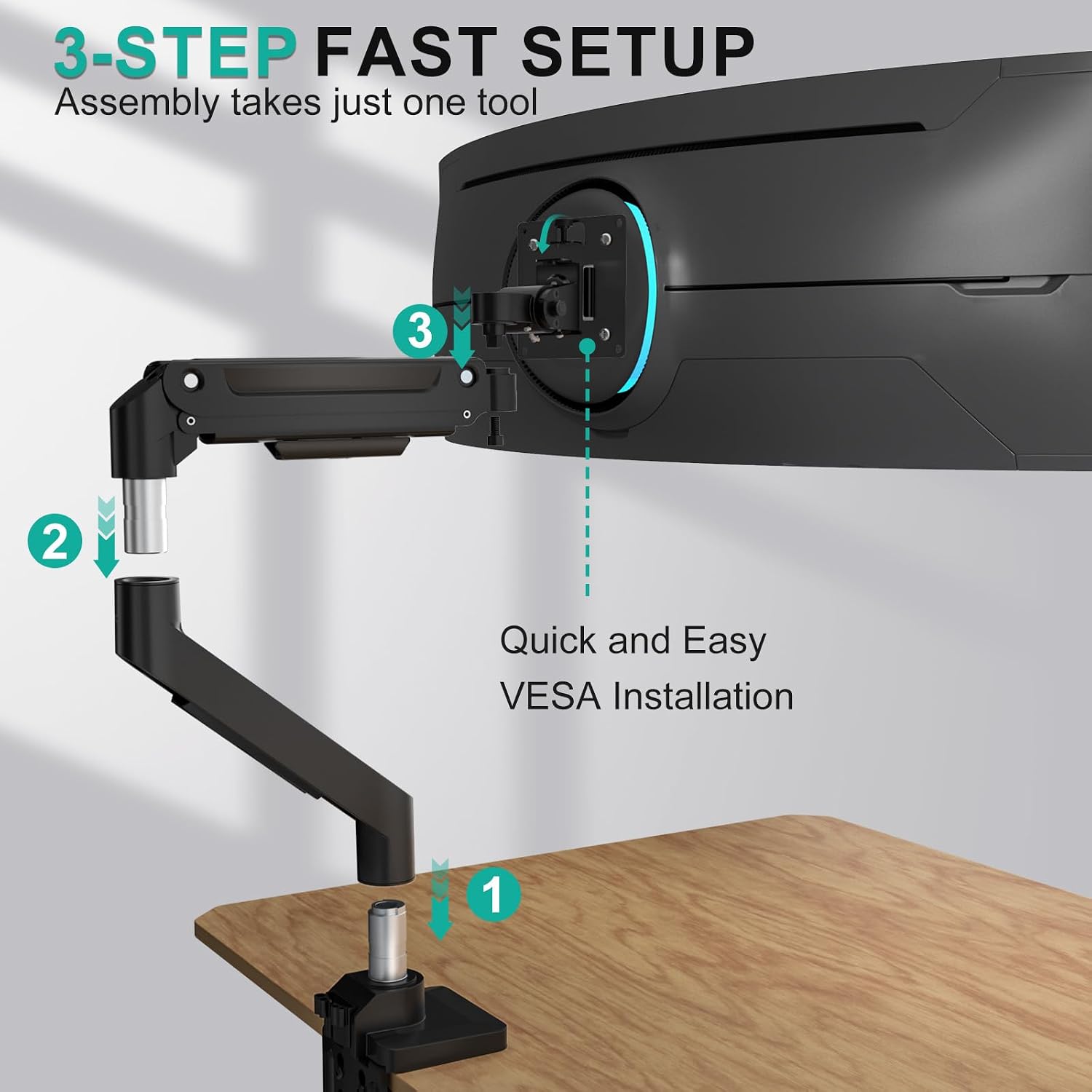 Detalle de WALI GSM001XL Ultrawide Monitor Arm (13–49 Inch) – Heavy-Duty Single Monitor Desk Mount