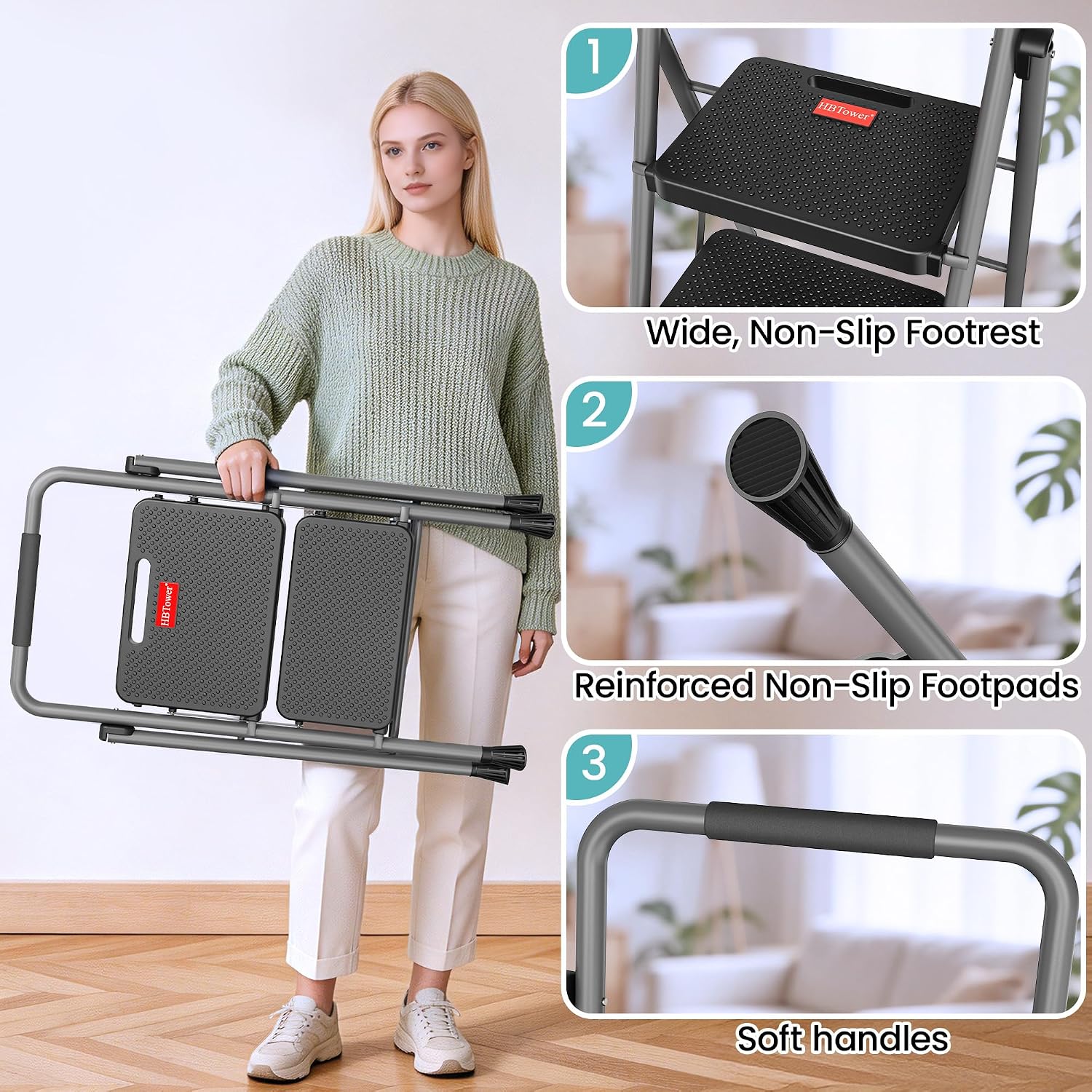 Thumbnail 6 de HBTower Folding Step Ladder, 300 lb Capacity