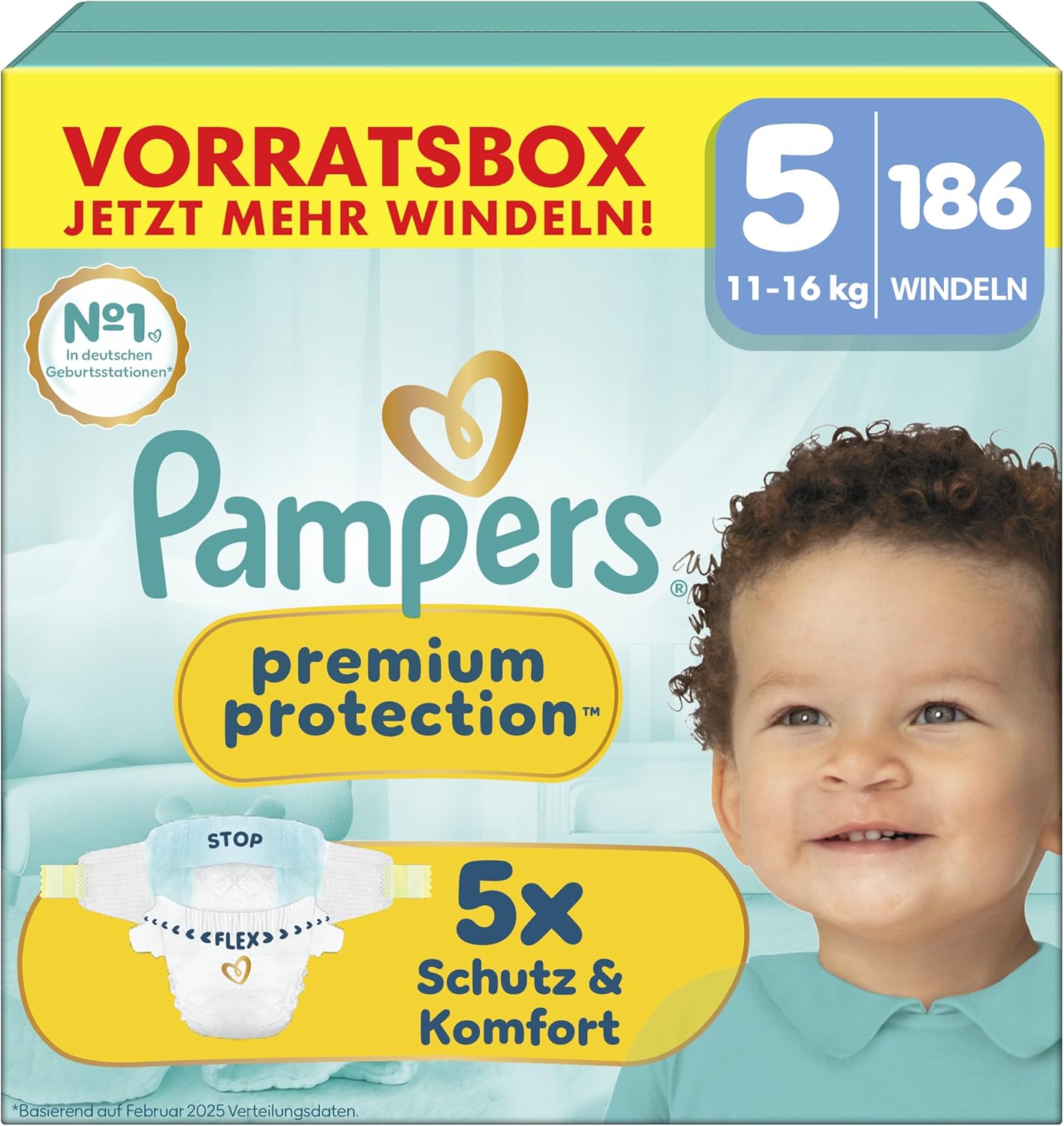 Detalle de Pampers Premium Protection Größe 5 (11–16 kg) – 186 Windeln für Haut- und Auslaufschutz