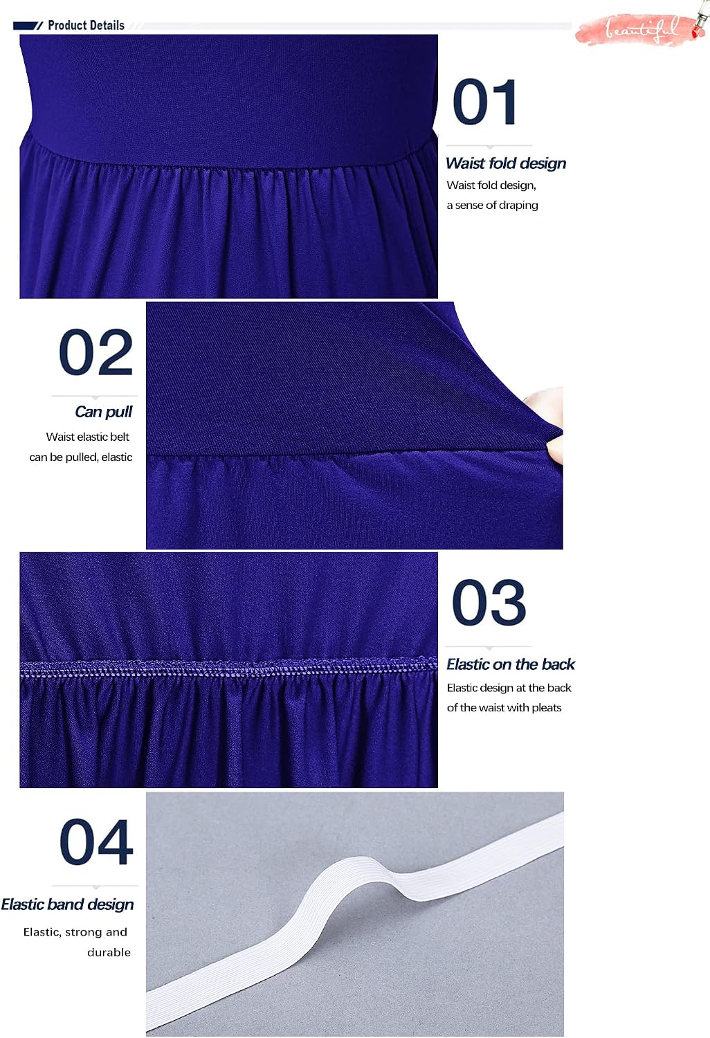 Thumbnail 5 de AUSELILY Damen Kurzarm Sommer Casual Long Maxi Kleider mit Taschen – Lockerer Komfort mit two Seitentaschen