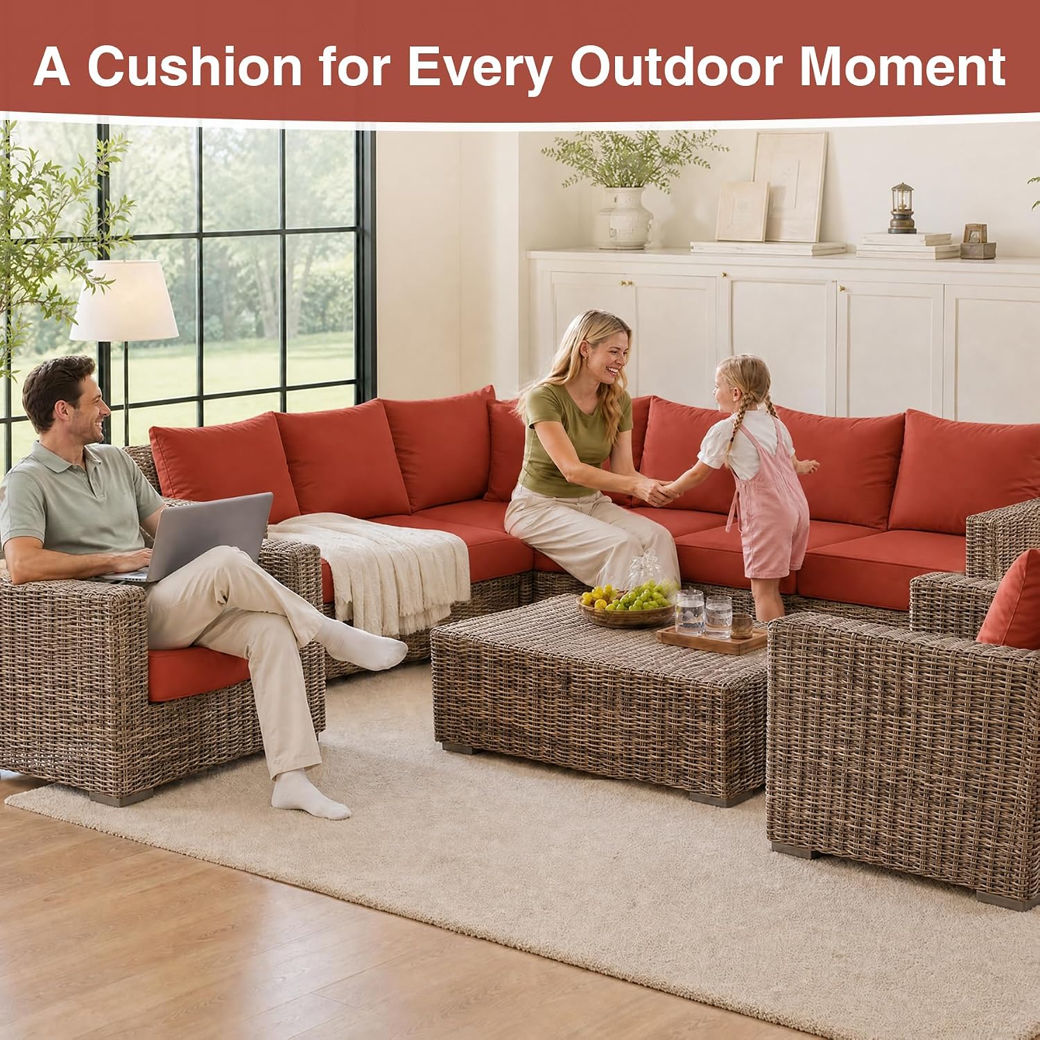 Thumbnail 4 de Favoyard ZD005 Outdoor Patio Cushion Set, 22-Inch Red Seat & Back Cushions
