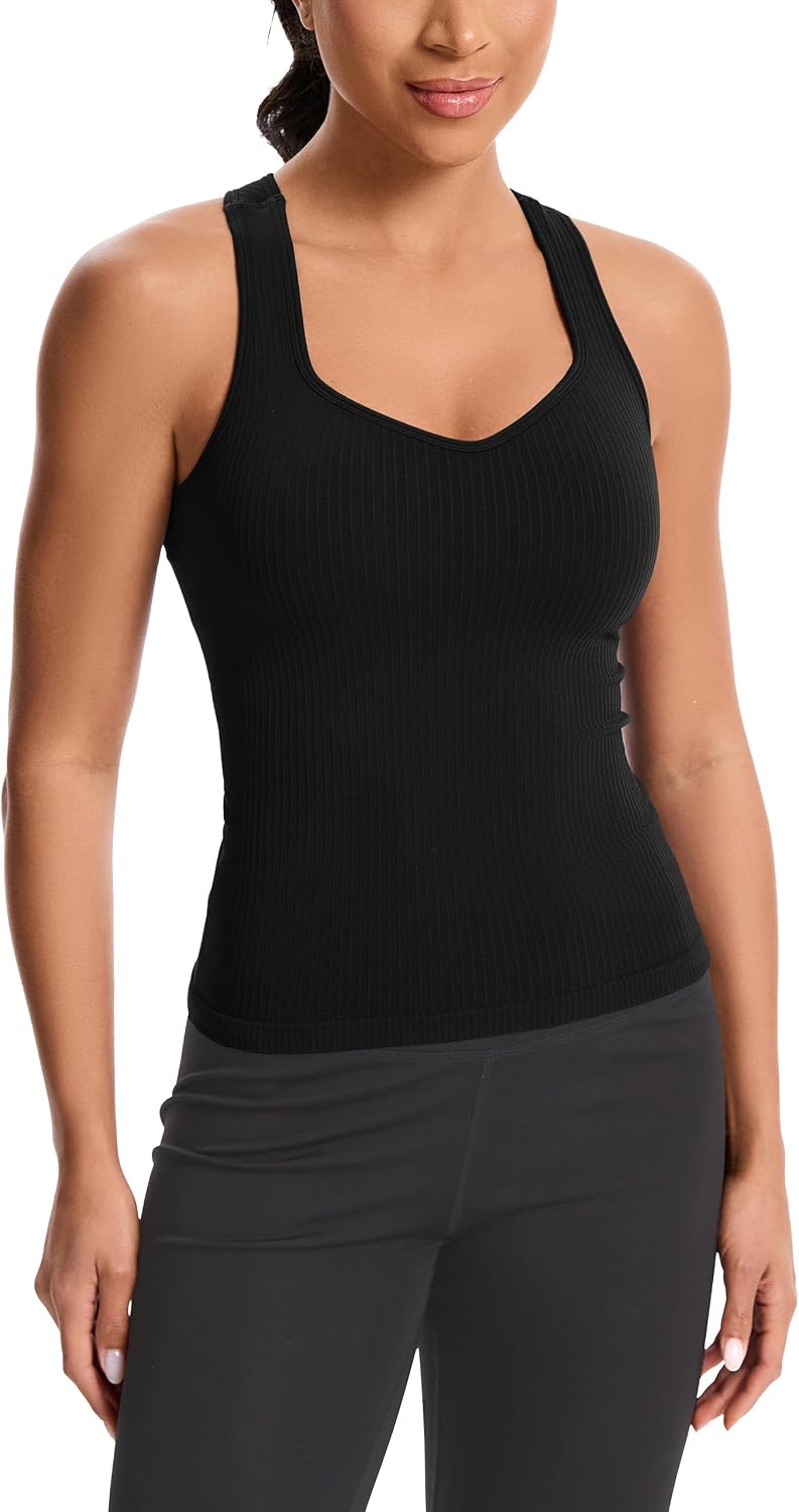 Detalle 2 de MathCat Women’s Workout Tank Top with Built-In Bra, V-Neck Racerback