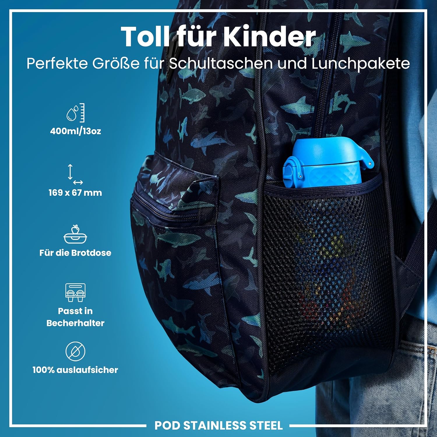 Thumbnail 1 de ION8 Edelstahl-Trinkflasche 400 ml - Meeresschildkröte, auslaufsicher, spülmaschinenfest, einhändige Öffnung
