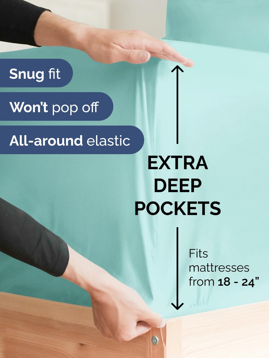 Thumbnail 2 de Extra Deep Queen Sheet Set (4-Piece) Breathable Cooling Microfiber with Extra-Deep Pockets — Spa Blue
