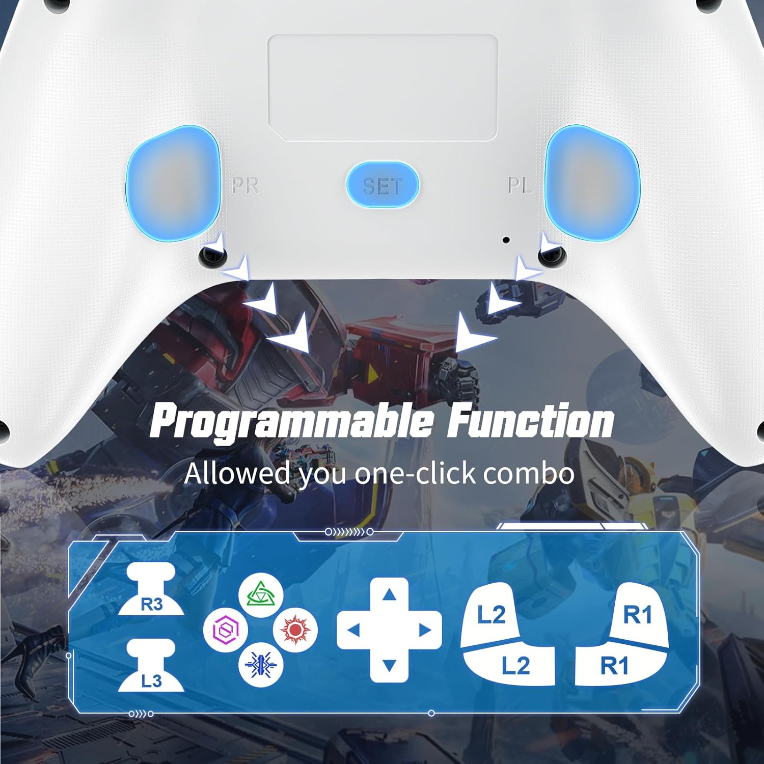 Detalle de Gamrombo RGB Wired Controller für PS5/PS4/PC – kabelgebundener Gamepad mit Makro, Turbo, Touchpad und LED-Beleuchtung