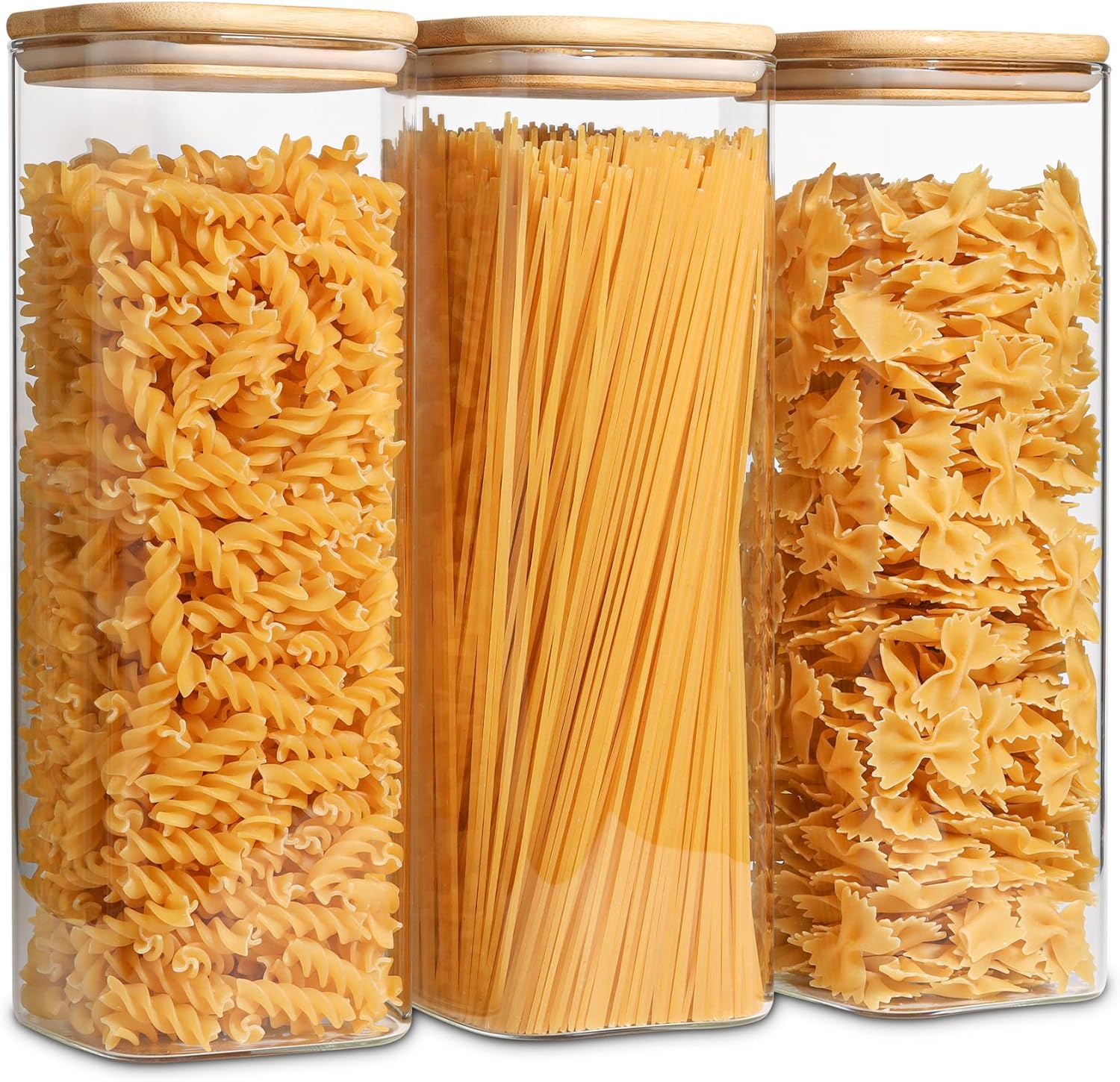 Detalle de ComSaf Glass Spaghetti Pasta Storage Containers (2.2 Qt, Set of 3) with Lids