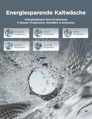 Detalle de Midea Waschtrockner MFV3ED80BA10: 8/6 kg, A-10% Energieeffizienz, 15 Min Schnellwäsche
