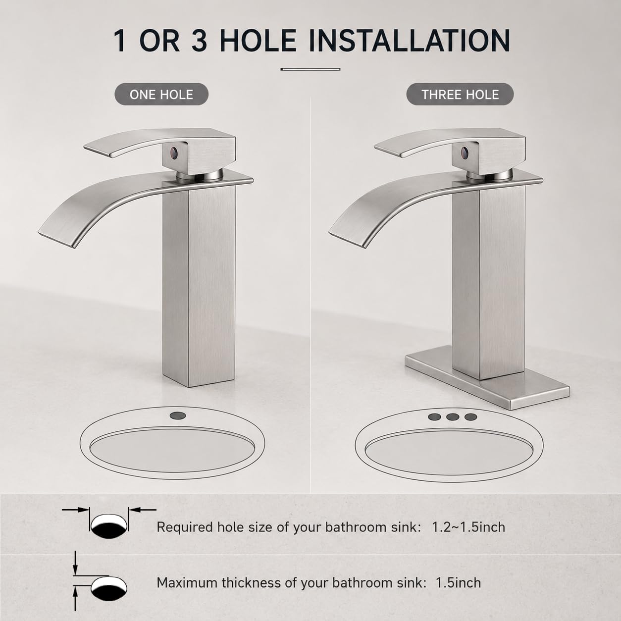 Detalle de VOTON V-1527L Waterfall Bathroom Faucet, Brushed Nickel, Single-Hole