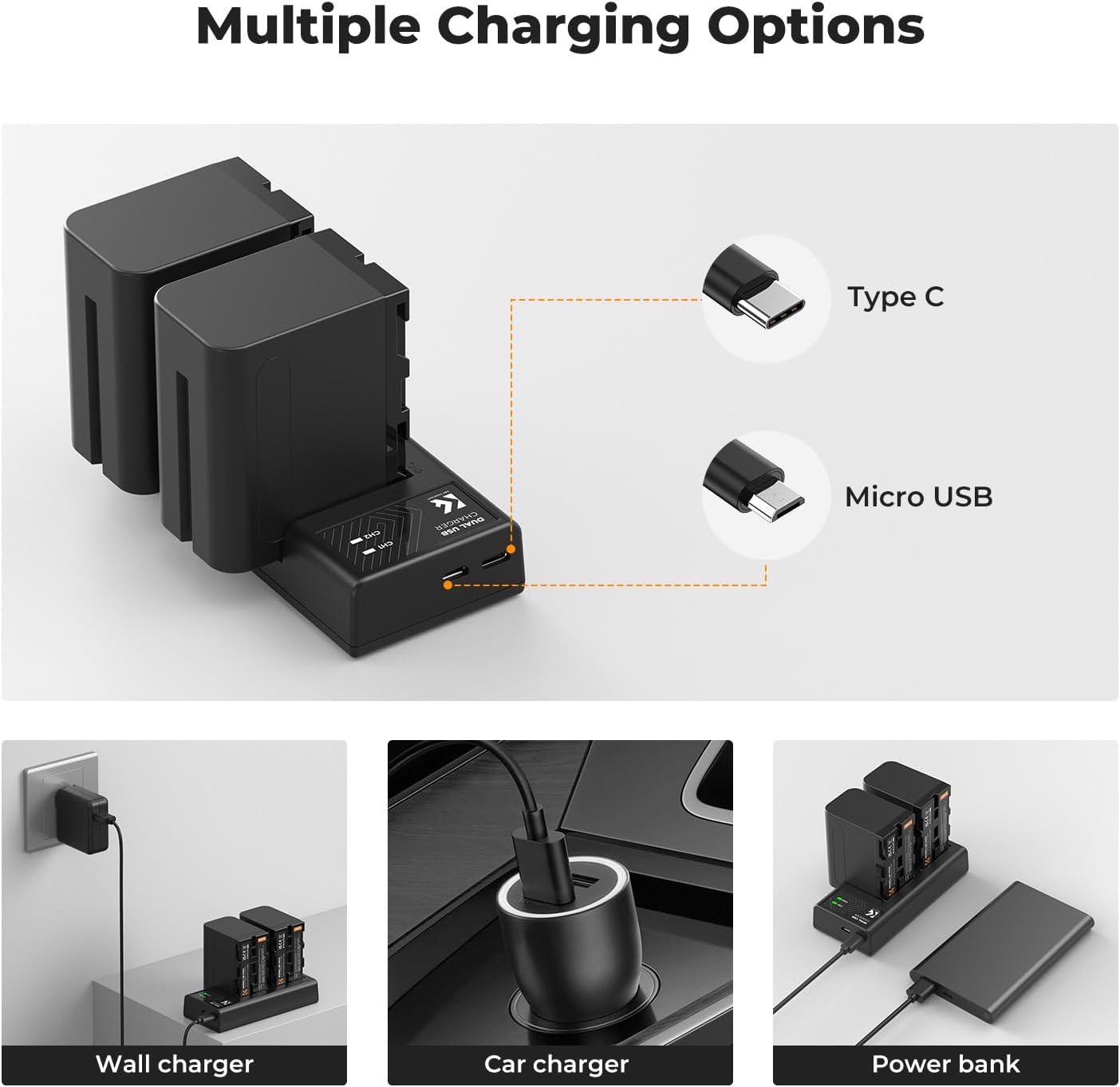Thumbnail 5 de K&F CONCEPT NP-F970 2er-Pack (6600 mAh) Akkus & Dual-Slot-LED-Ladegerät für Sony NP-F-Serie