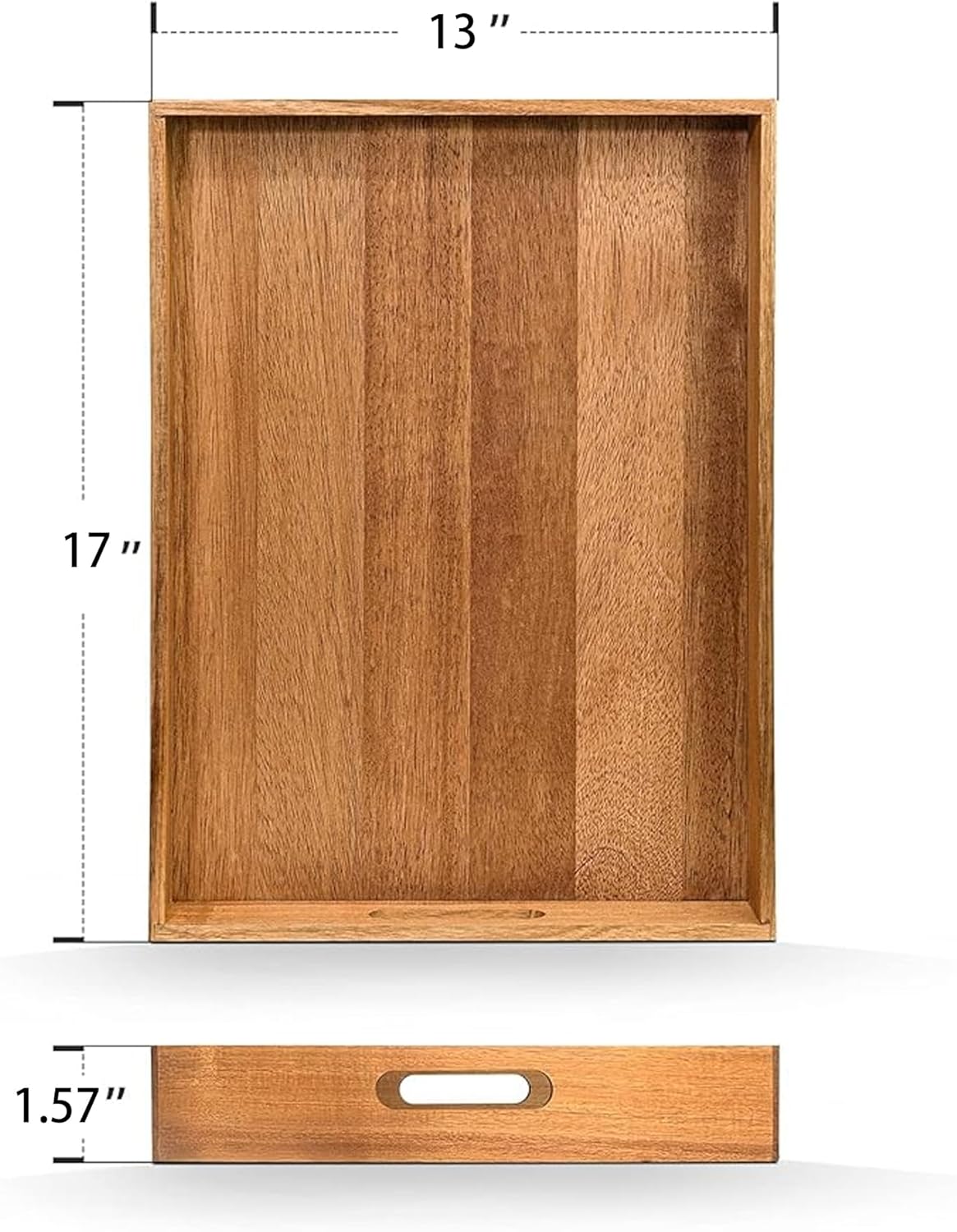 Thumbnail 1 de Acacia Wood Serving Tray with Handles (Set of 2) — Decorative Platter for Breakfast in Bed, Coffee Table, Patio, BBQ