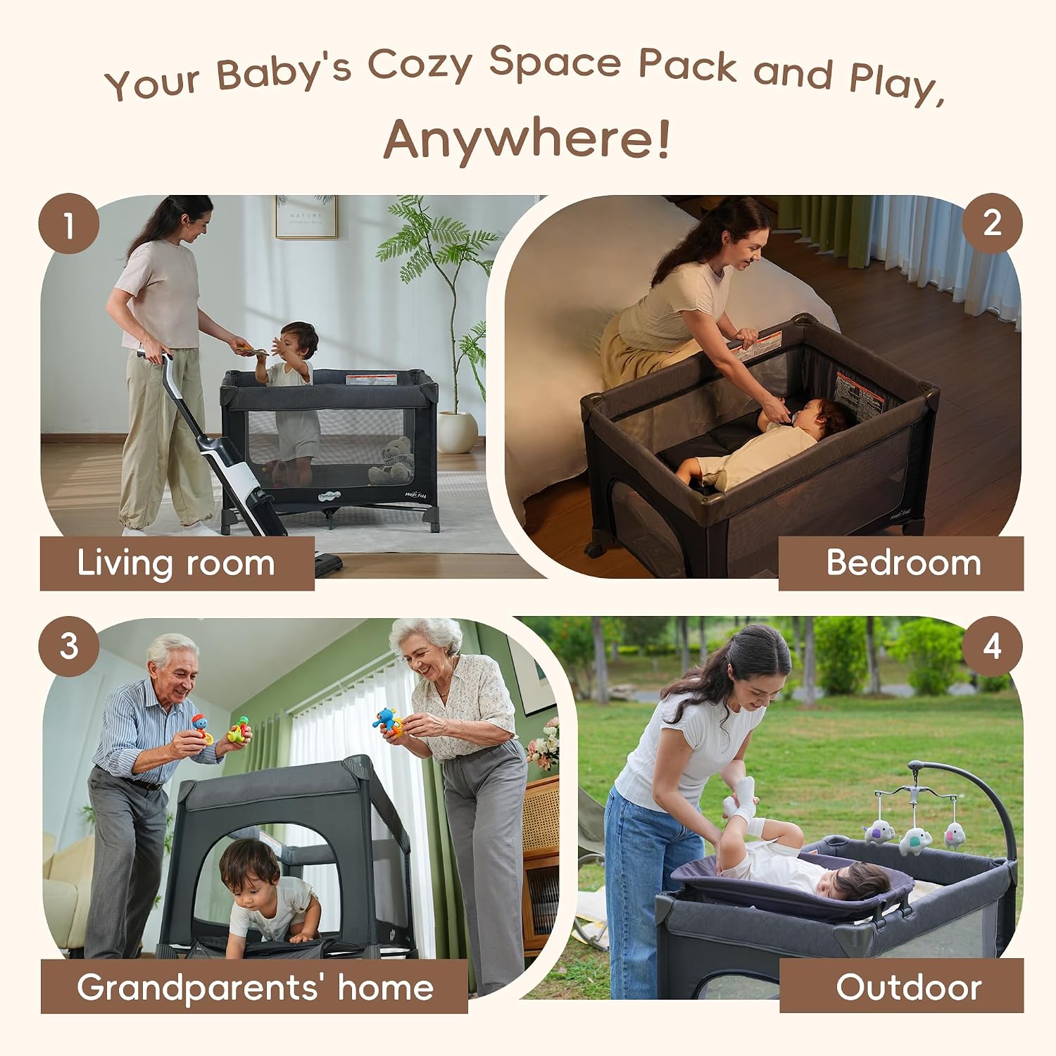Thumbnail 3 de Pamo Babe Magic Fold Playard with Bassinet and Changing Table, Gray