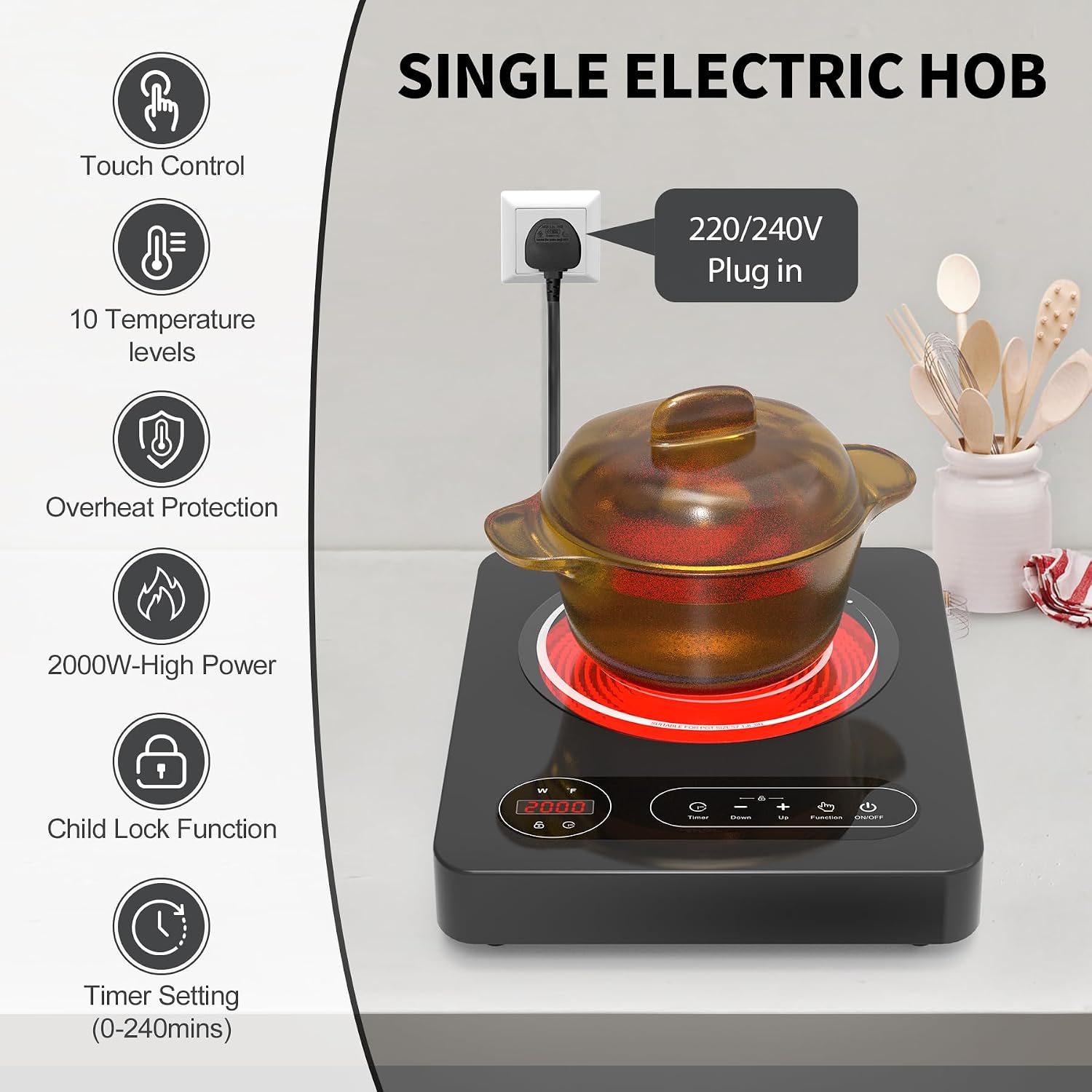 Detalle de VBGK Portable Ceramic Hob 2000W: A Compact, Flexible Cooking Solution