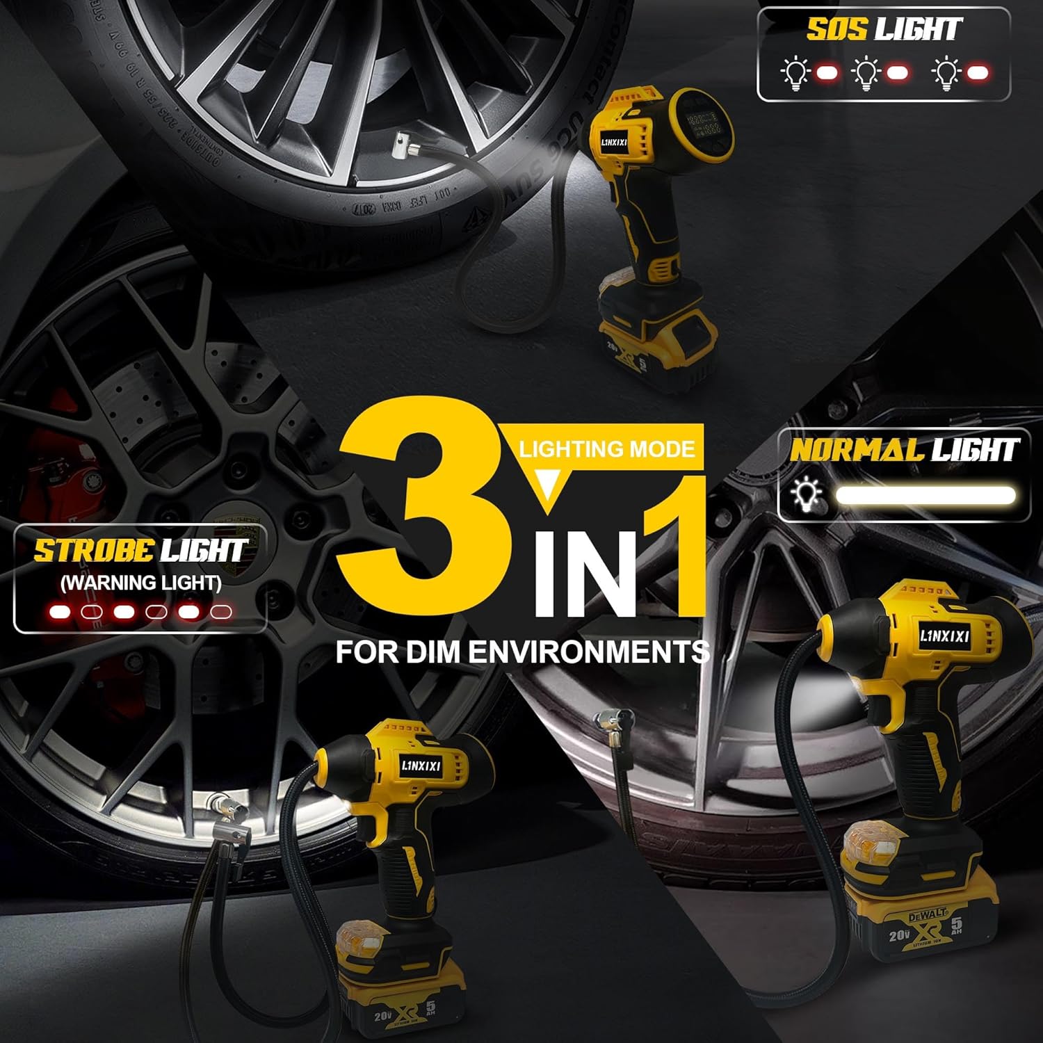 Thumbnail 4 de Tire Inflator Portable Air Compressor for DeWalt 18V/20V Max Battery – 160 PSI Cordless with Digital Gauge