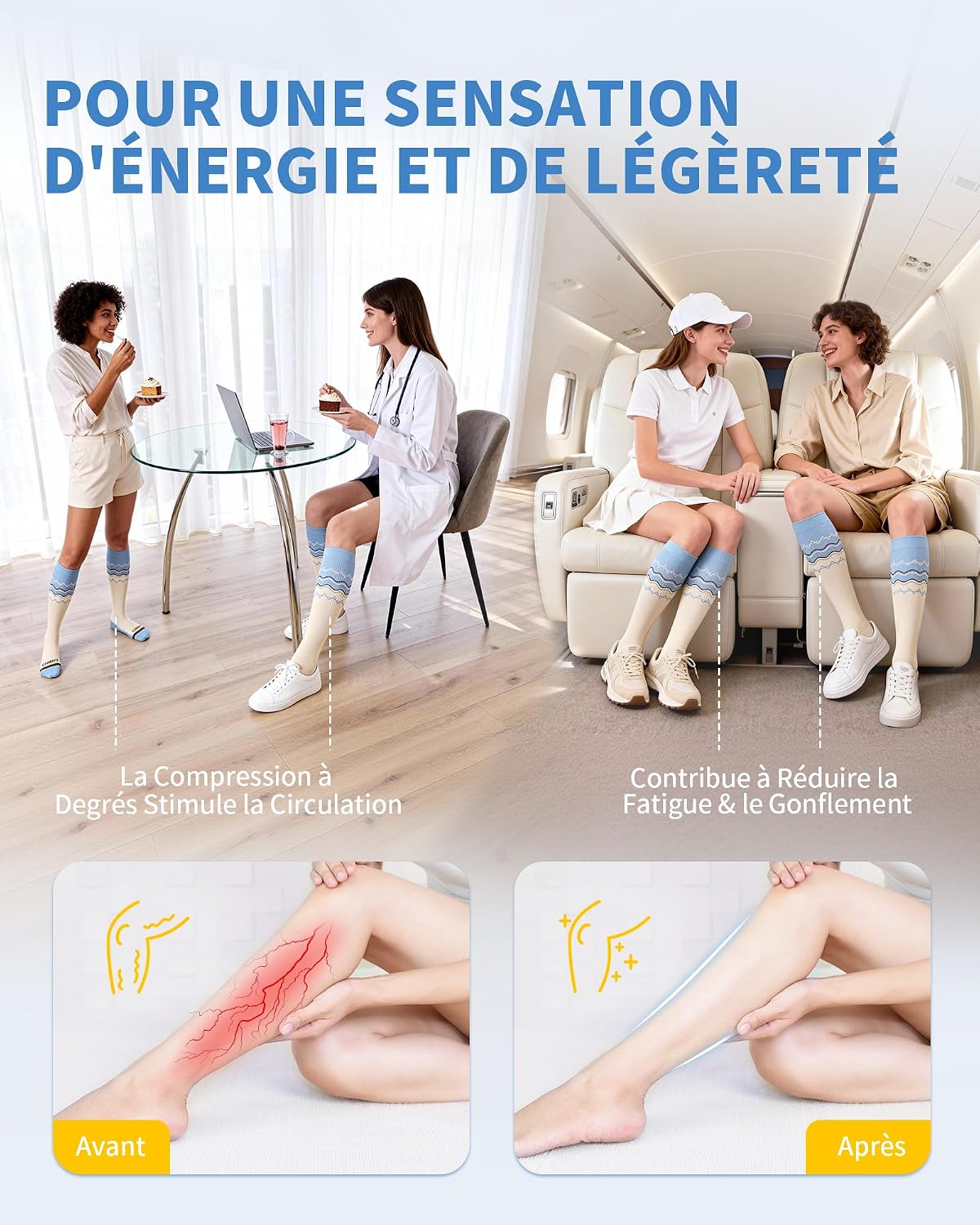 Detalle de CAMBIVO compressiekousen voor dames, 15–20 mmHg, ademend en naadloos