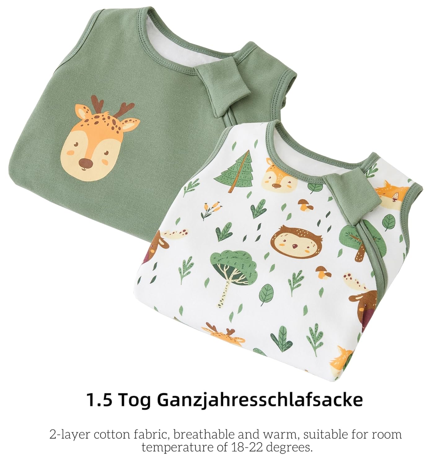 Thumbnail 2 de Chilsuessy Baby Schlafsack 1,5 TOG im 2er-Set (100% Baumwolle) – Ganzjahres-Schlafsack für Winter, 78 cm / 6–12 Monate