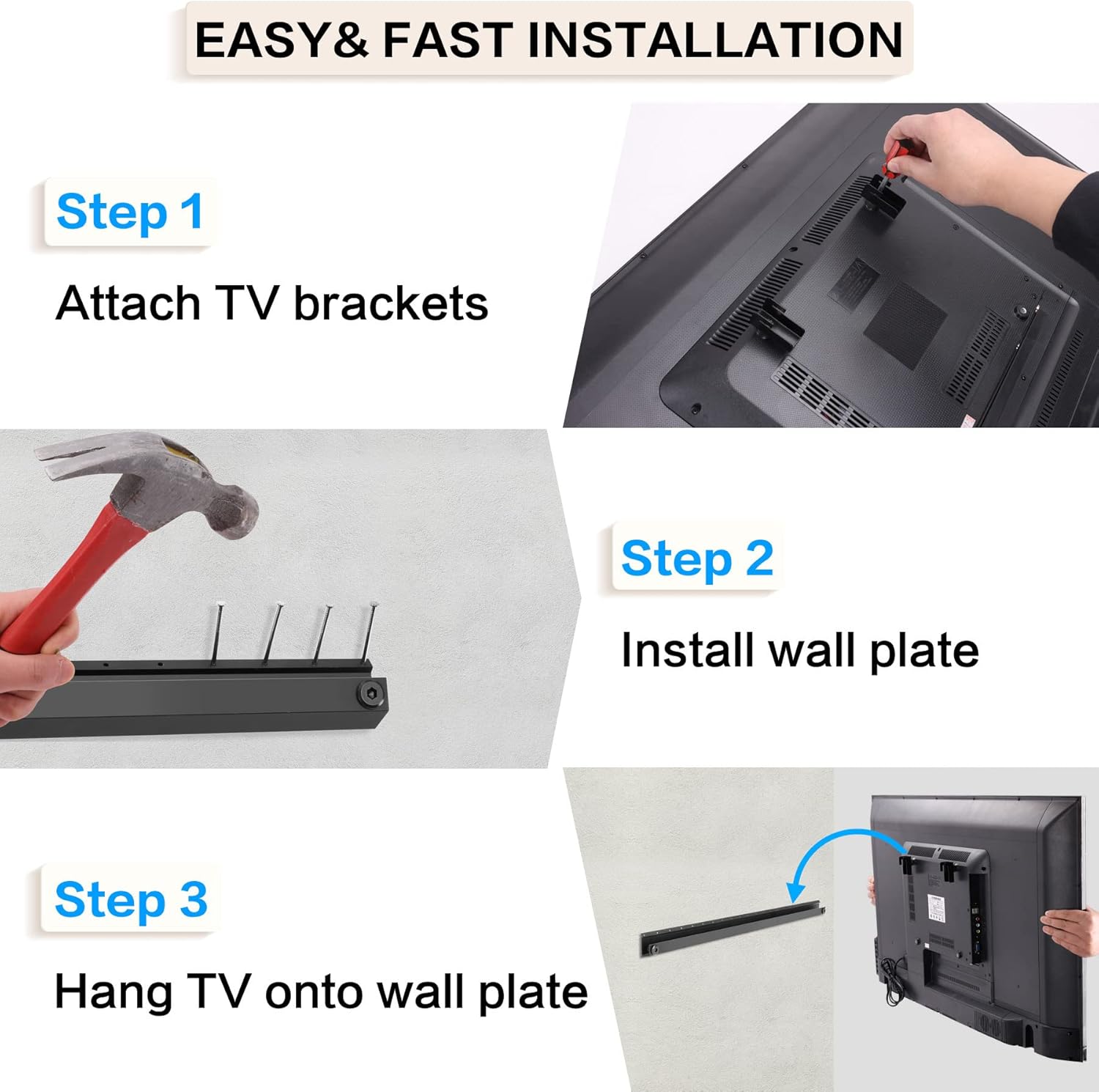 Thumbnail 2 de No Stud TV Wall Mount (No Drill) for 22–55" TVs, Low Profile Drywall Hanger up to 100 lbs