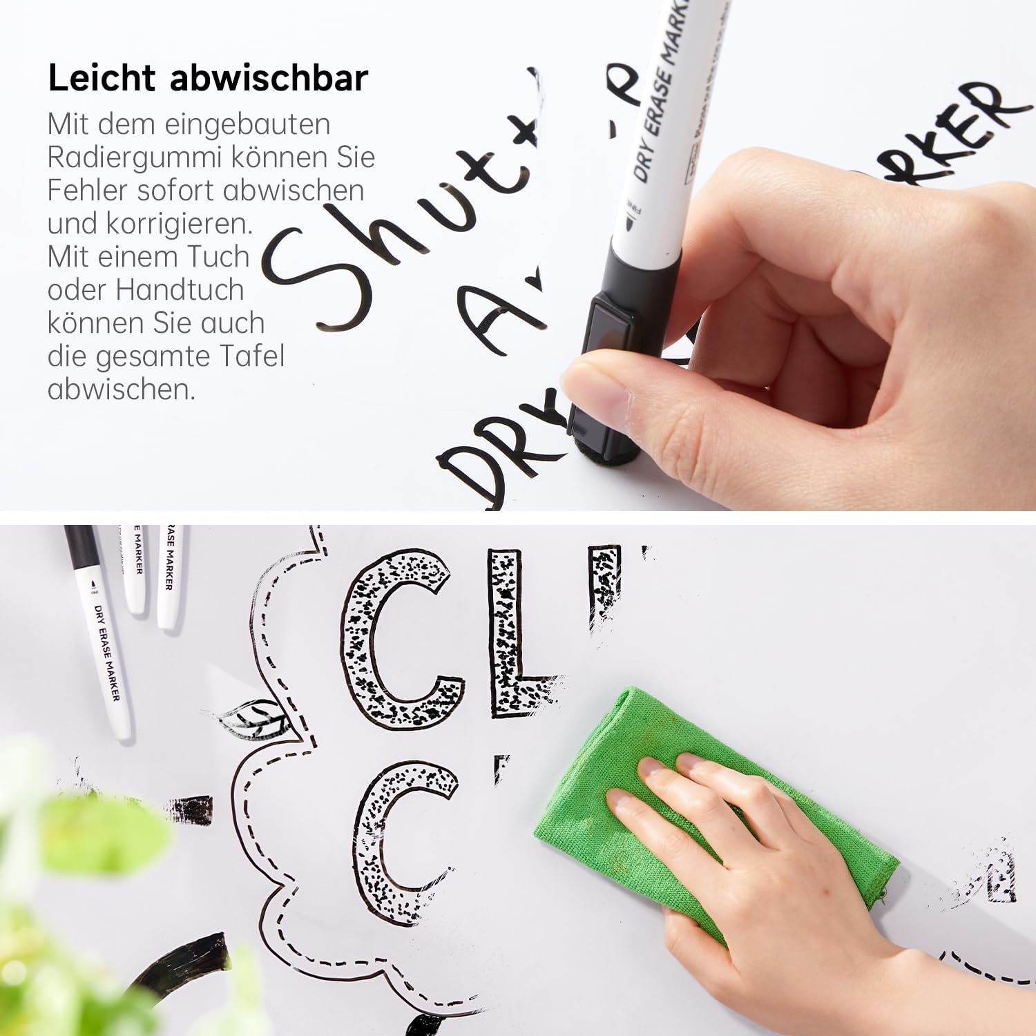 Thumbnail 4 de Shuttle Art Whiteboard Marker schwarz – Set mit 15 abwischbaren schwarzen Stiften, fein + magnetischer Kappenträger