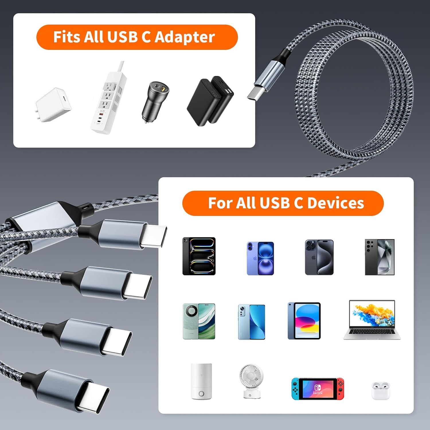 Detalle de USB-C Splitter Charging Cable, 5 ft